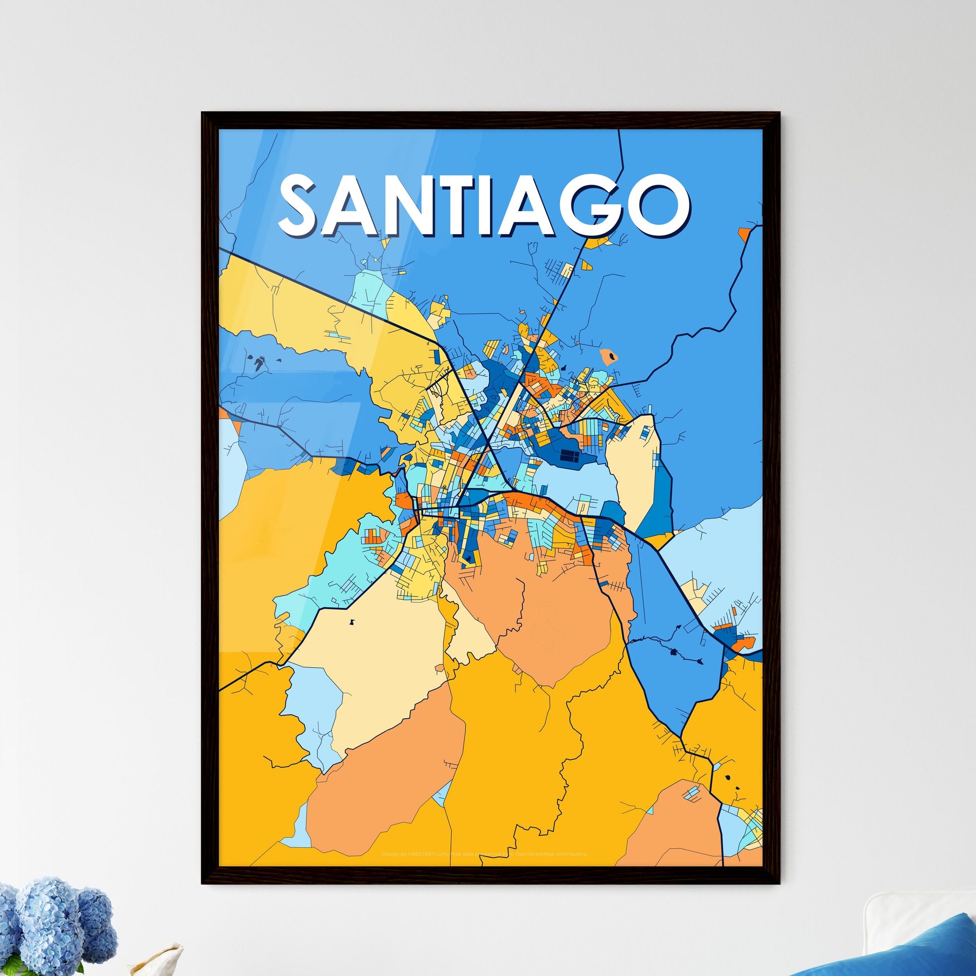 SANTIAGO PANAMA Vibrant Colorful Art Map Poster Blue Orange