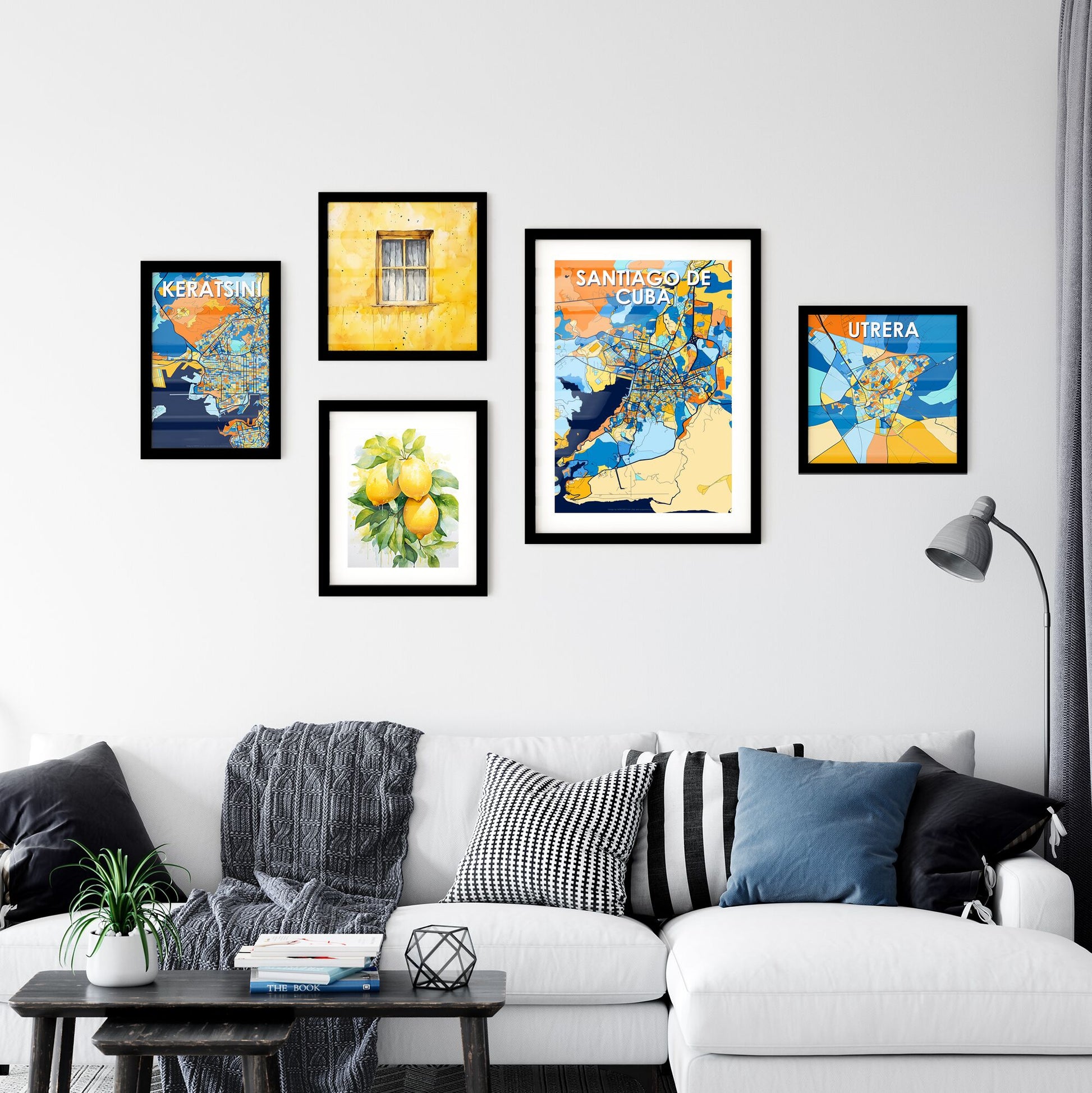 SANTIAGO DE CUBA CUBA Vibrant Colorful Art Map Poster Blue Orange