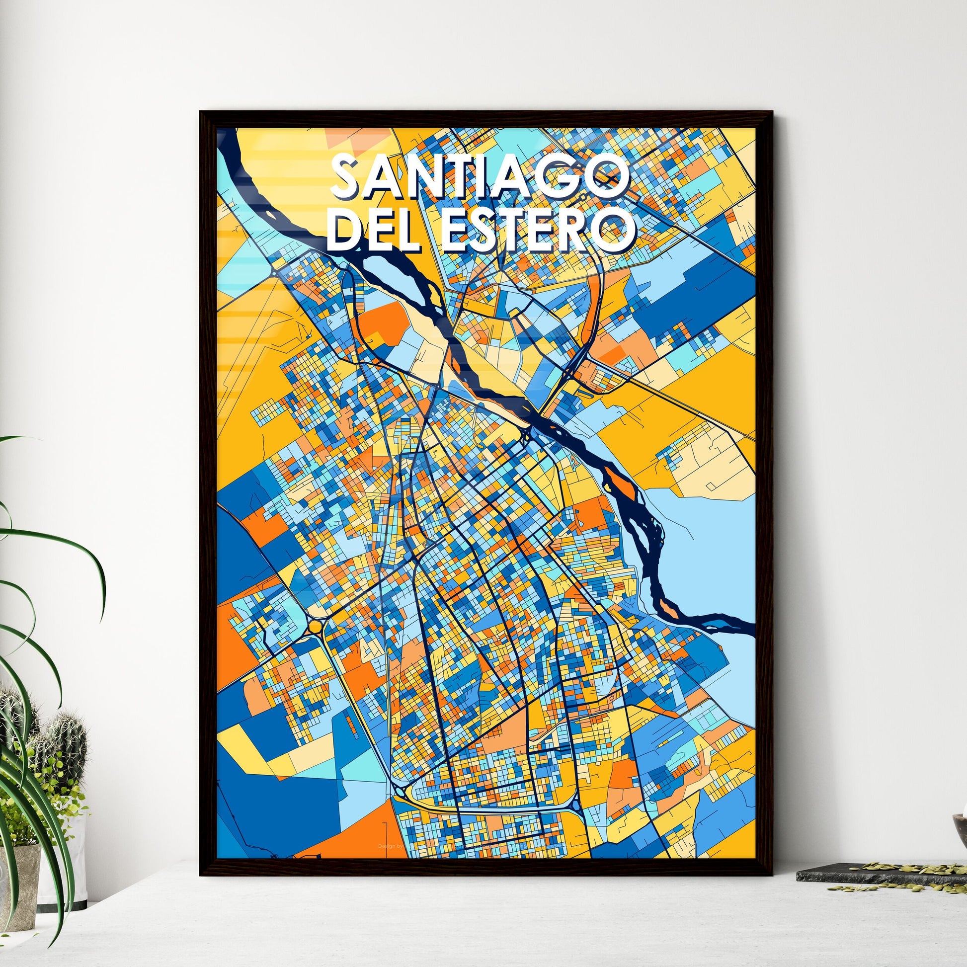 SANTIAGO DEL ESTERO ARGENTINA Vibrant Colorful Art Map Poster Blue Orange