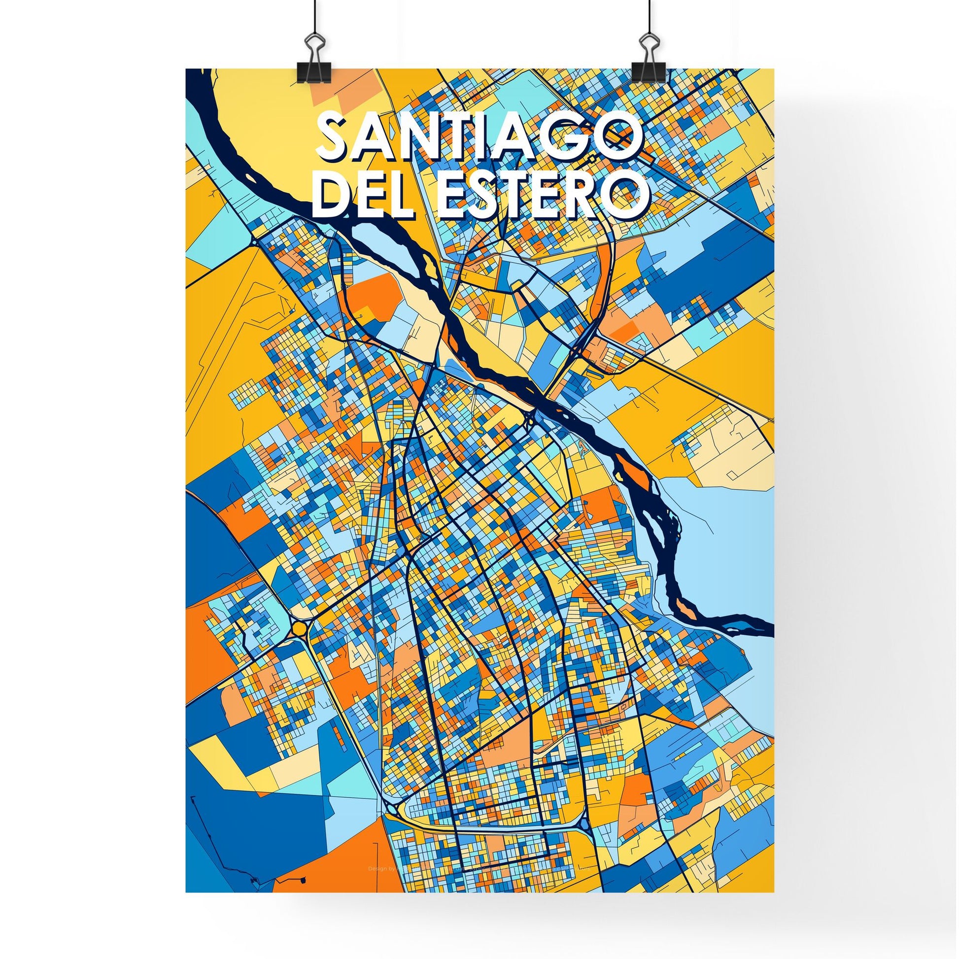 SANTIAGO DEL ESTERO ARGENTINA Vibrant Colorful Art Map Poster Blue Orange