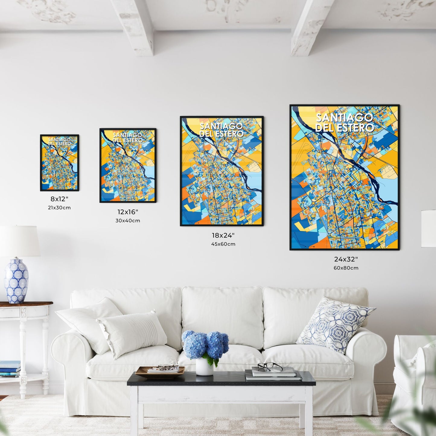 SANTIAGO DEL ESTERO ARGENTINA Vibrant Colorful Art Map Poster Blue Orange