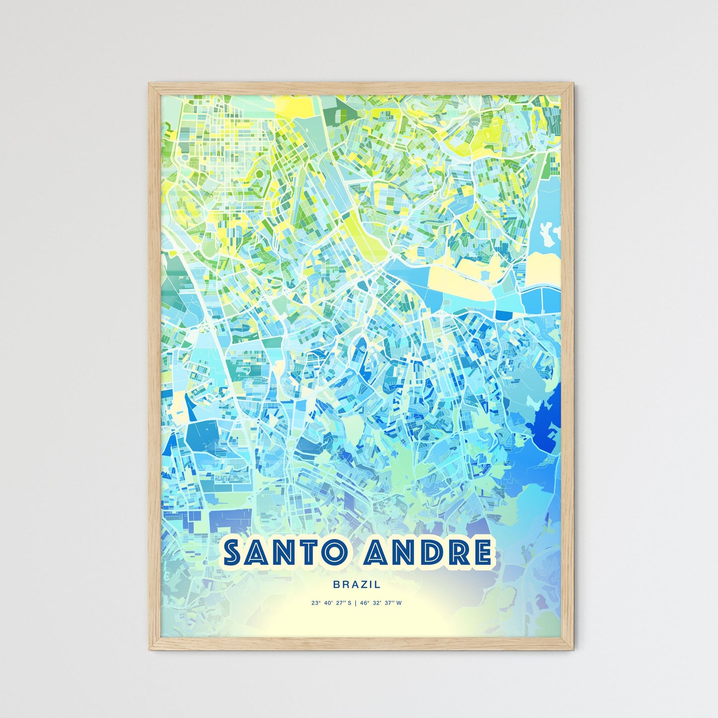 Colorful Santo Andre Brazil Fine Art Map Cool Blue