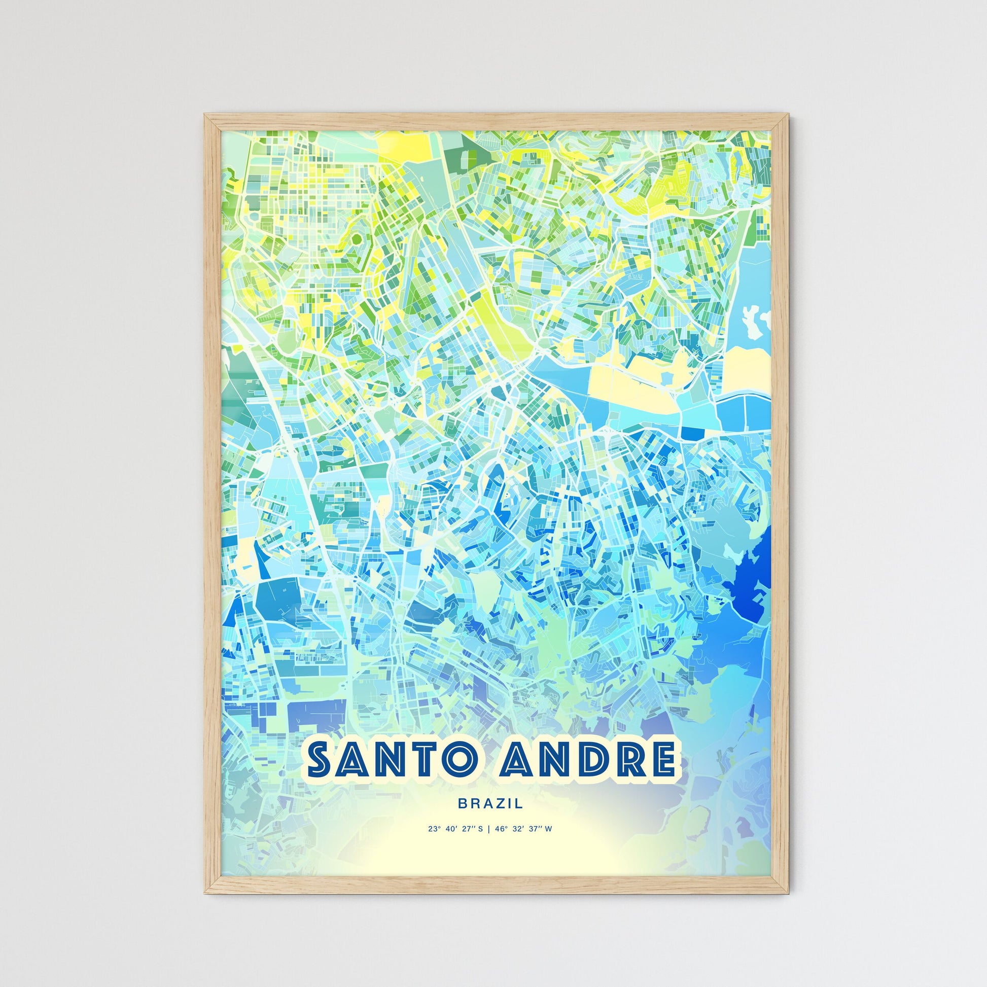 Colorful Santo Andre Brazil Fine Art Map Cool Blue