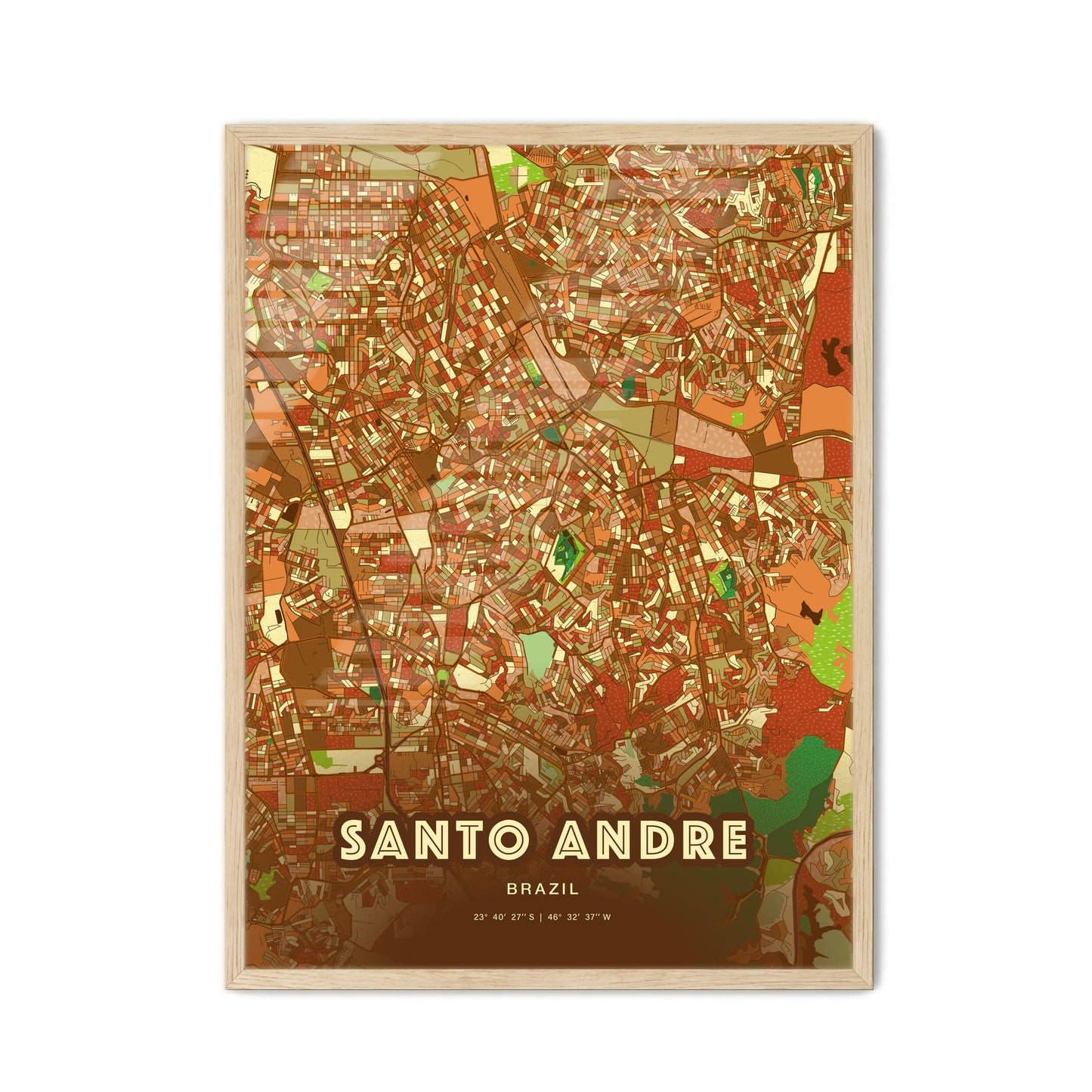 Colorful Santo Andre Brazil Fine Art Map Farmhouse