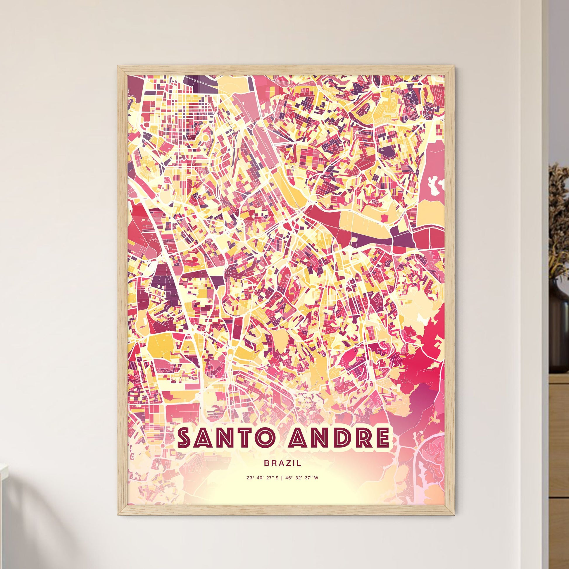 Colorful Santo Andre Brazil Fine Art Map Hot Red