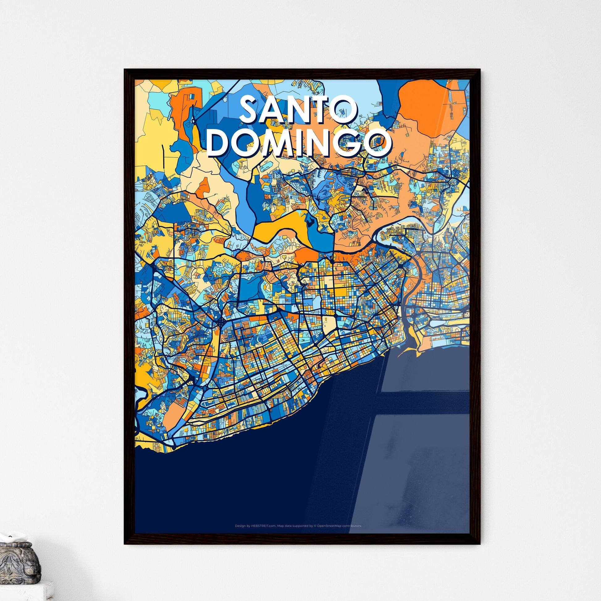 SANTO DOMINGO DOMINICAN REPUBLIC Vibrant Colorful Art Map Poster Blue Orange