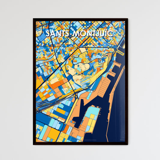 SANTS-MONTJUÏC SPAIN Vibrant Colorful Art Map Poster Blue Orange