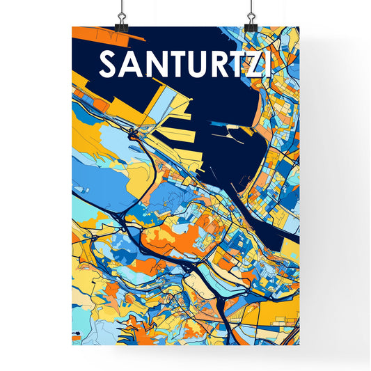 SANTURTZI SPAIN Vibrant Colorful Art Map Poster