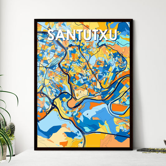 SANTUTXU SPAIN Vibrant Colorful Art Map Poster Blue Orange