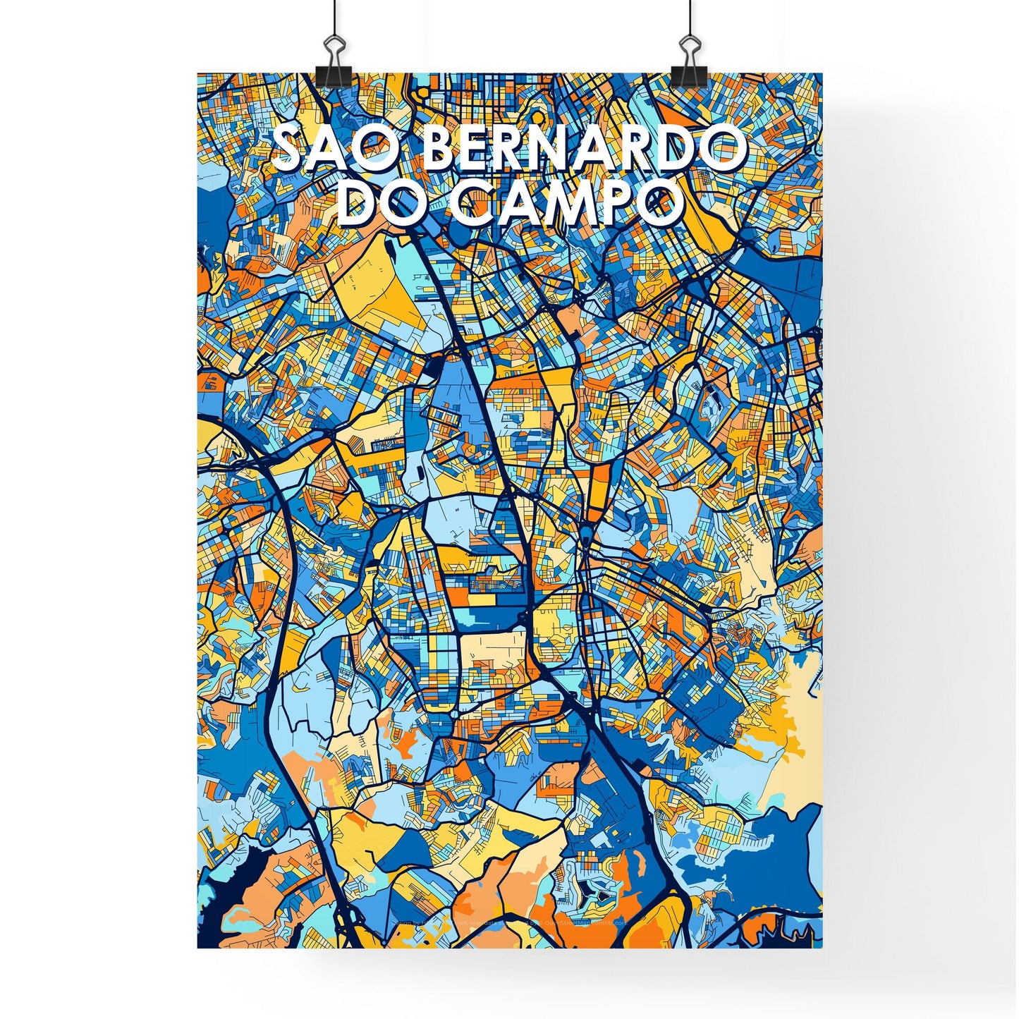 SAO BERNARDO DO CAMPO BRAZIL Vibrant Colorful Art Map Poster Blue Orange