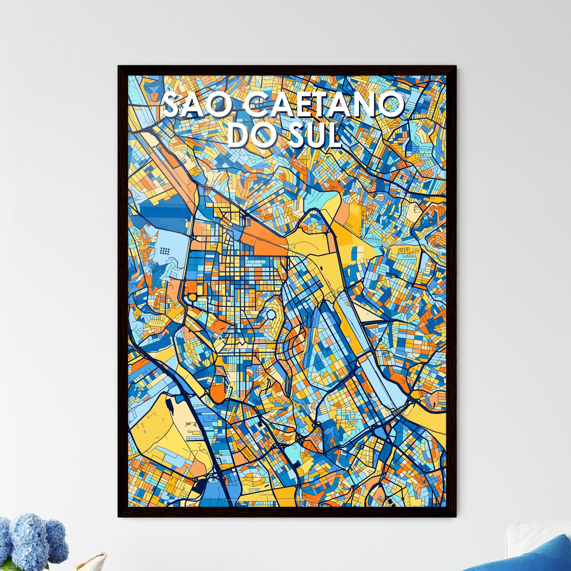 SAO CAETANO DO SUL BRAZIL Vibrant Colorful Art Map Poster Blue Orange