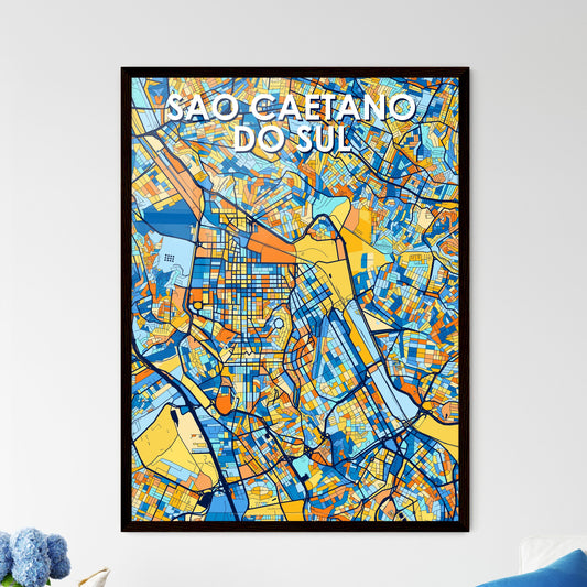 SAO CAETANO DO SUL BRAZIL Vibrant Colorful Art Map Poster Blue Orange