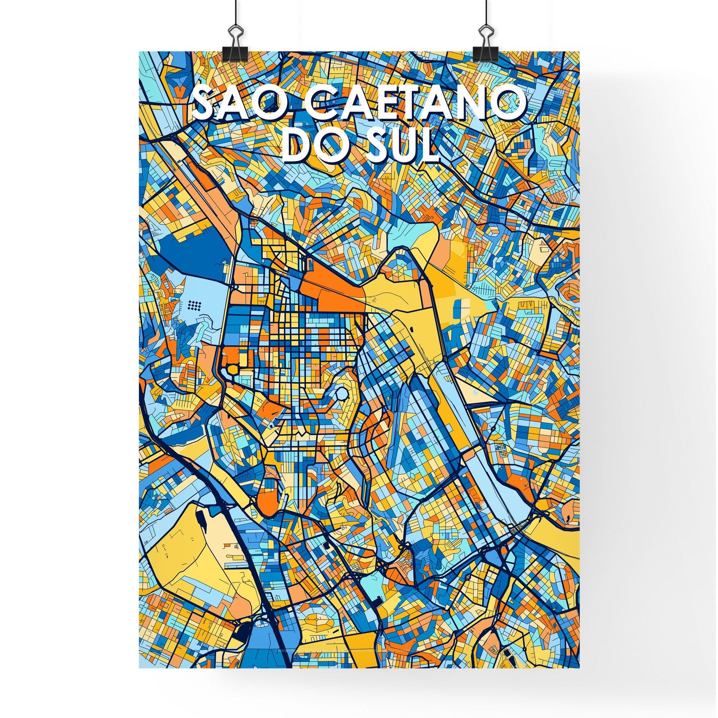 SAO CAETANO DO SUL BRAZIL Vibrant Colorful Art Map Poster Blue Orange