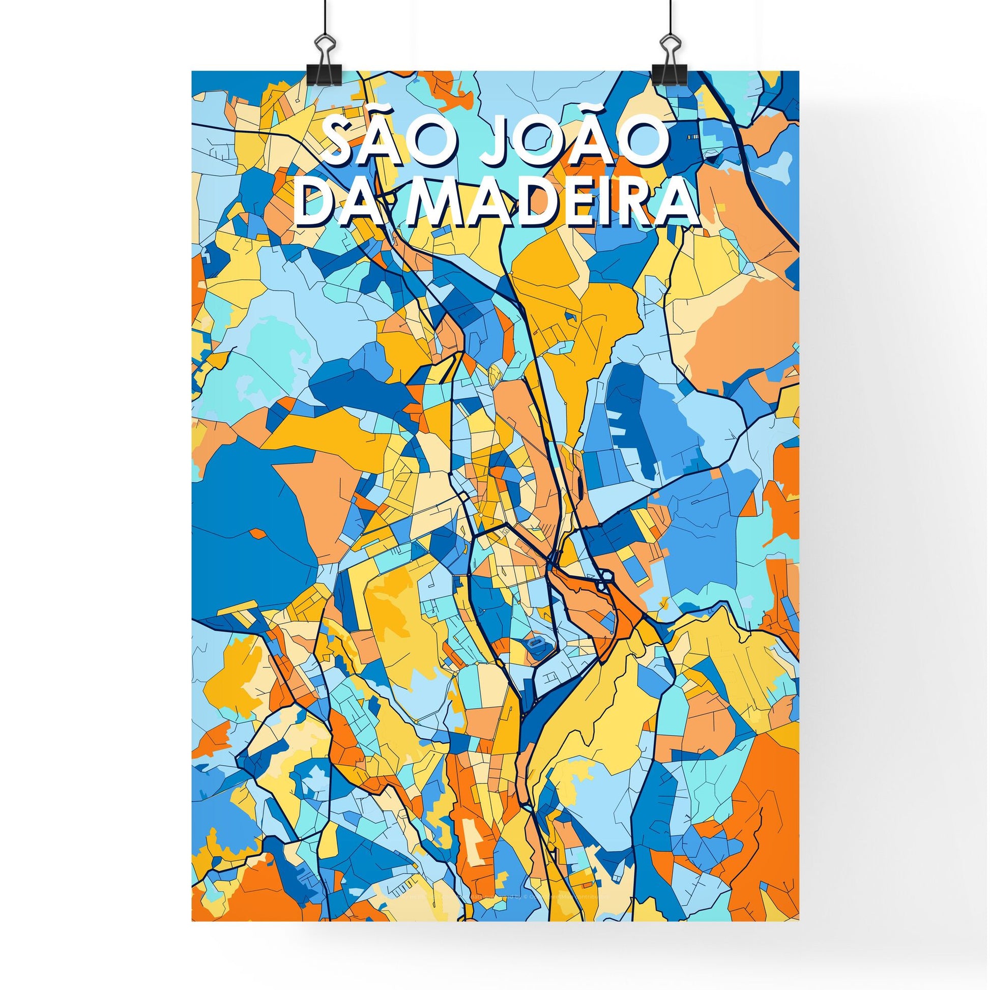 SÃO JOÃO DA MADEIRA PORTUGAL Vibrant Colorful Art Map Poster Blue Orange