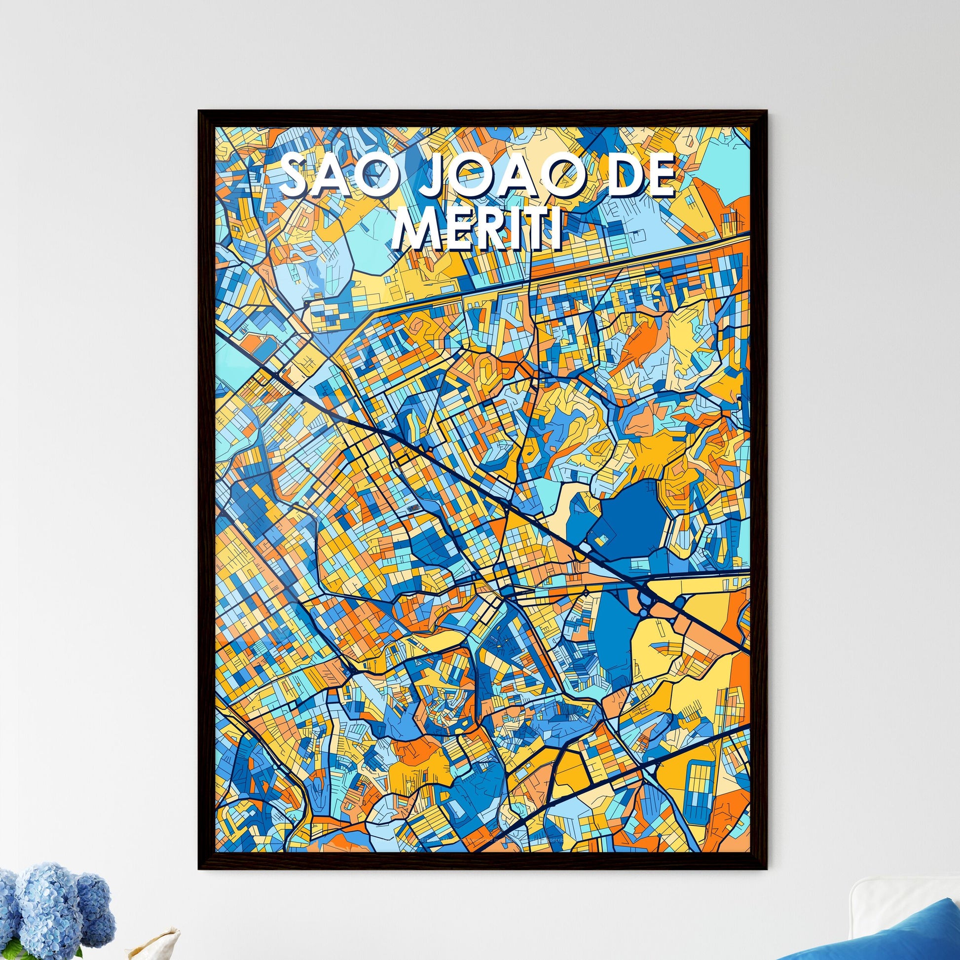 SAO JOAO DE MERITI BRAZIL Vibrant Colorful Art Map Poster Blue Orange