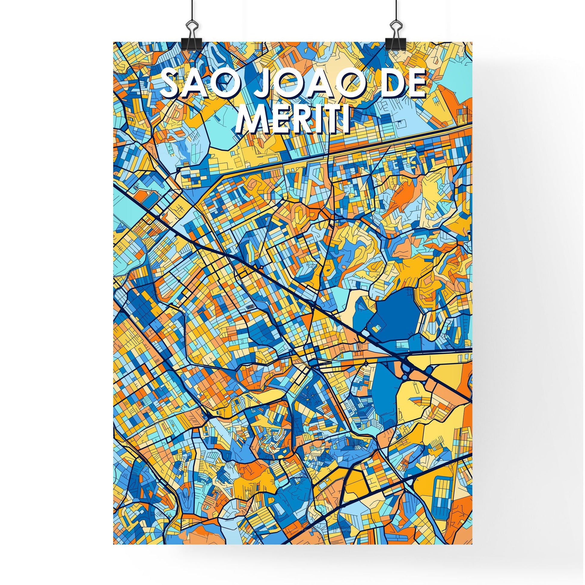 SAO JOAO DE MERITI BRAZIL Vibrant Colorful Art Map Poster Blue Orange