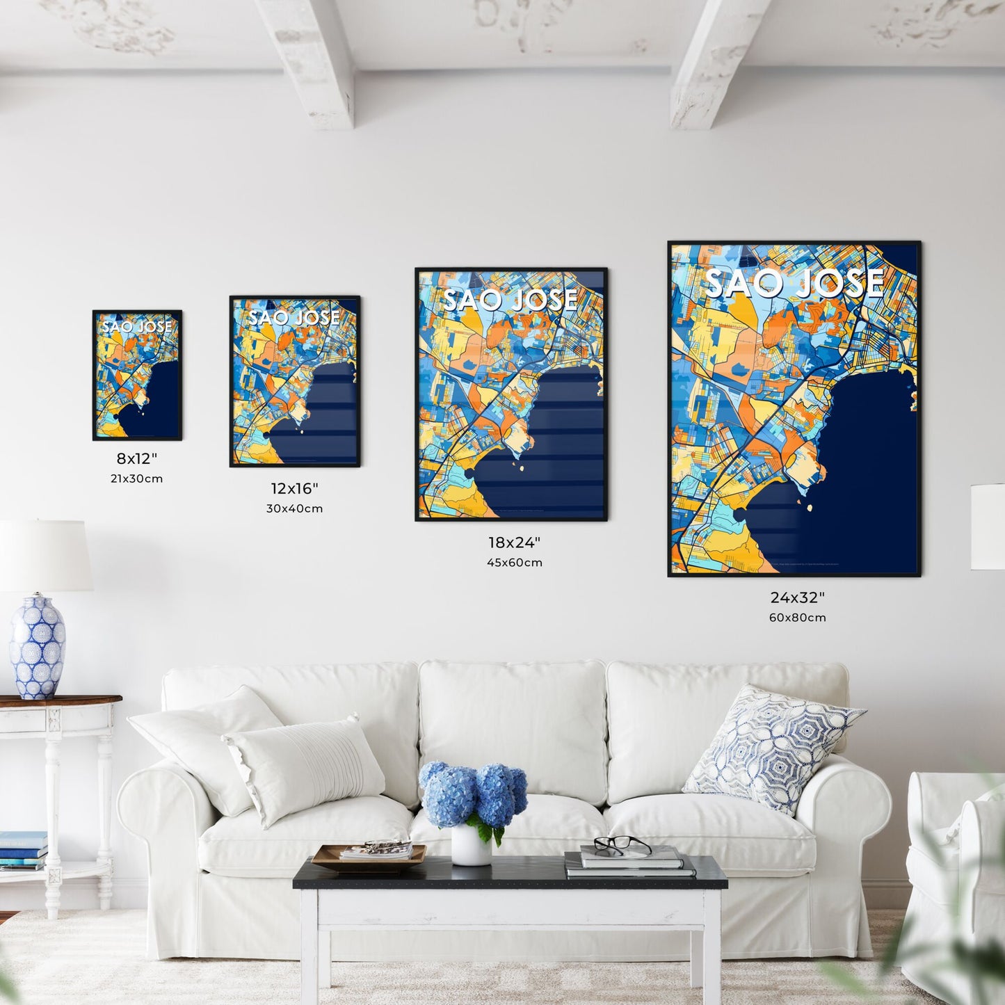 SAO JOSE BRAZIL Vibrant Colorful Art Map Poster Blue Orange