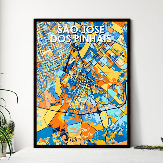 SAO JOSE DOS PINHAIS BRAZIL Vibrant Colorful Art Map Poster Blue Orange