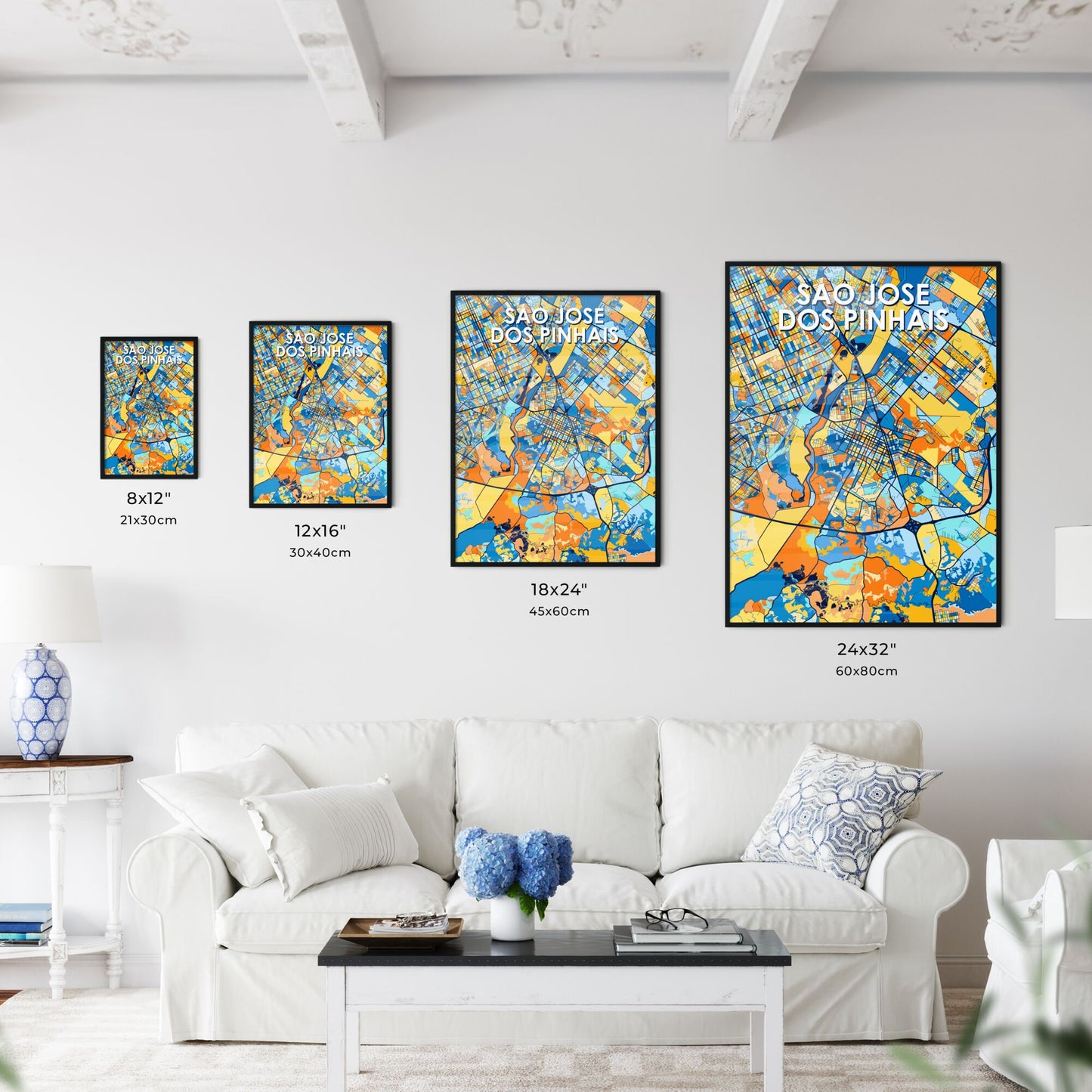 SAO JOSE DOS PINHAIS BRAZIL Vibrant Colorful Art Map Poster Blue Orange