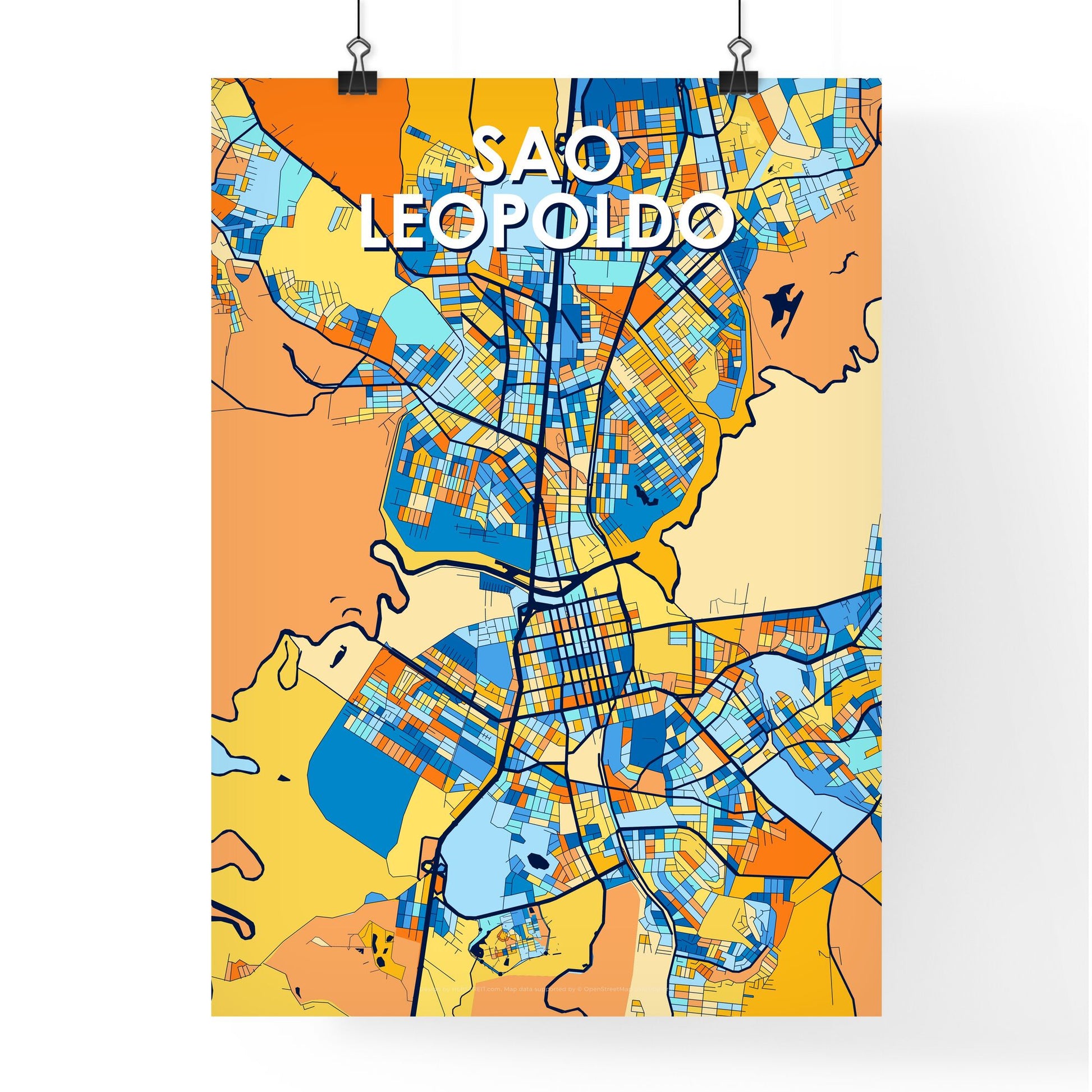 SAO LEOPOLDO BRAZIL Vibrant Colorful Art Map Poster Blue Orange