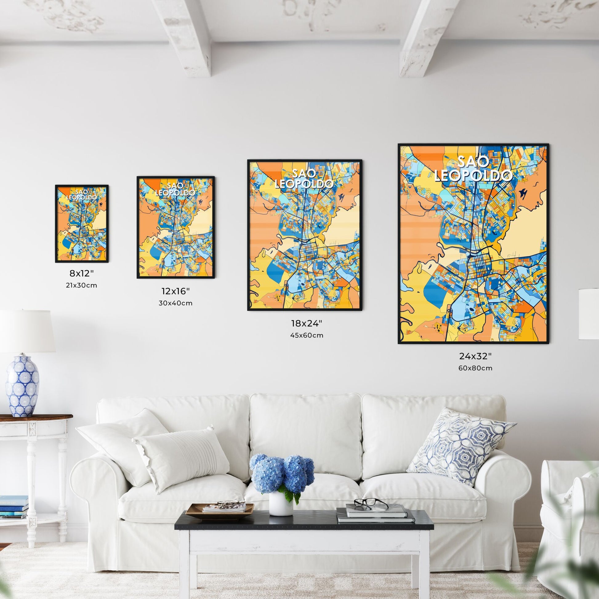 SAO LEOPOLDO BRAZIL Vibrant Colorful Art Map Poster Blue Orange