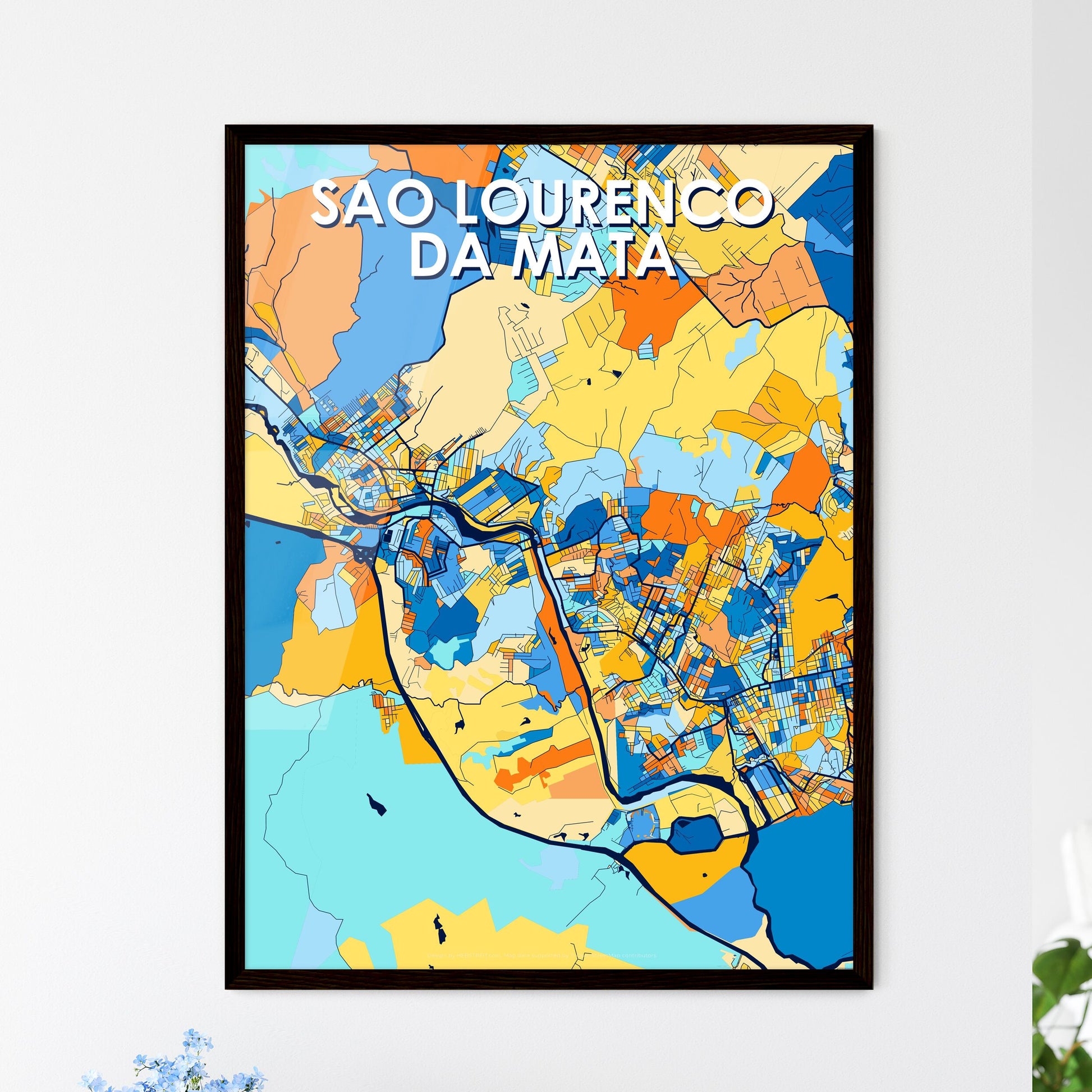 SAO LOURENCO DA MATA BRAZIL Vibrant Colorful Art Map Poster Blue Orange