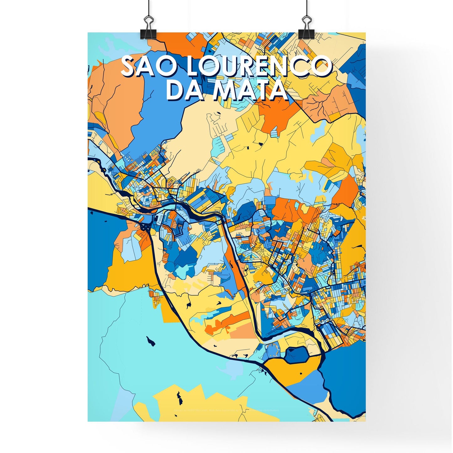 SAO LOURENCO DA MATA BRAZIL Vibrant Colorful Art Map Poster Blue Orange