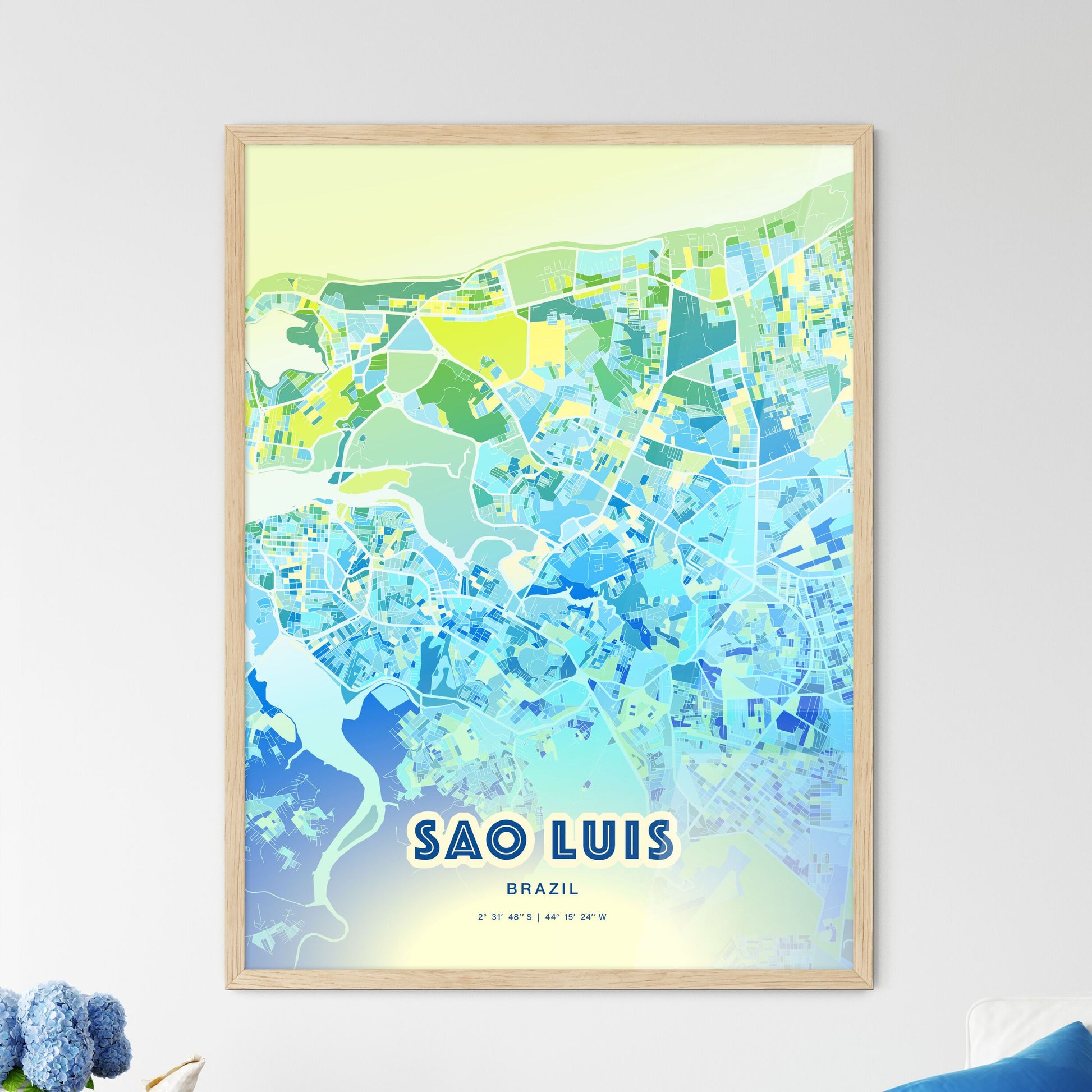 Colorful Sao Luis Brazil Fine Art Map Cool Blue