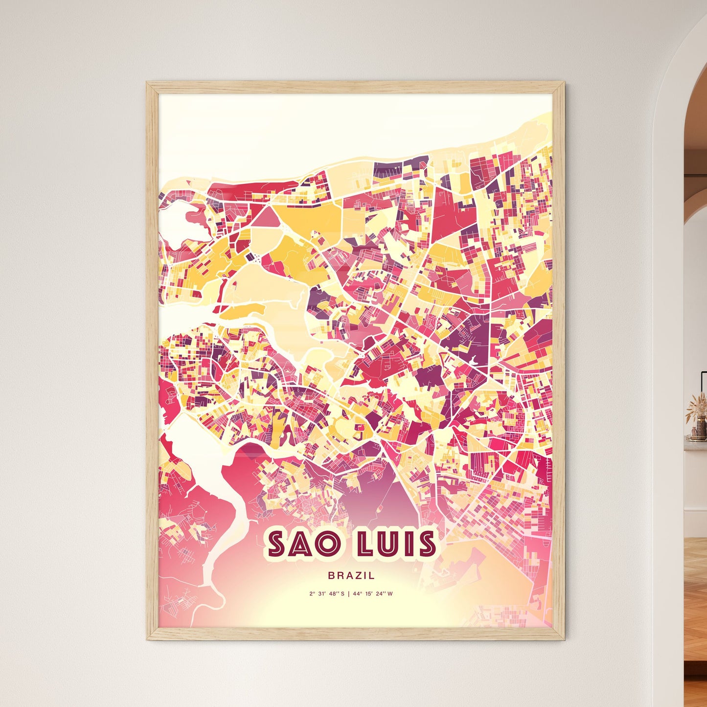 Colorful Sao Luis Brazil Fine Art Map Hot Red