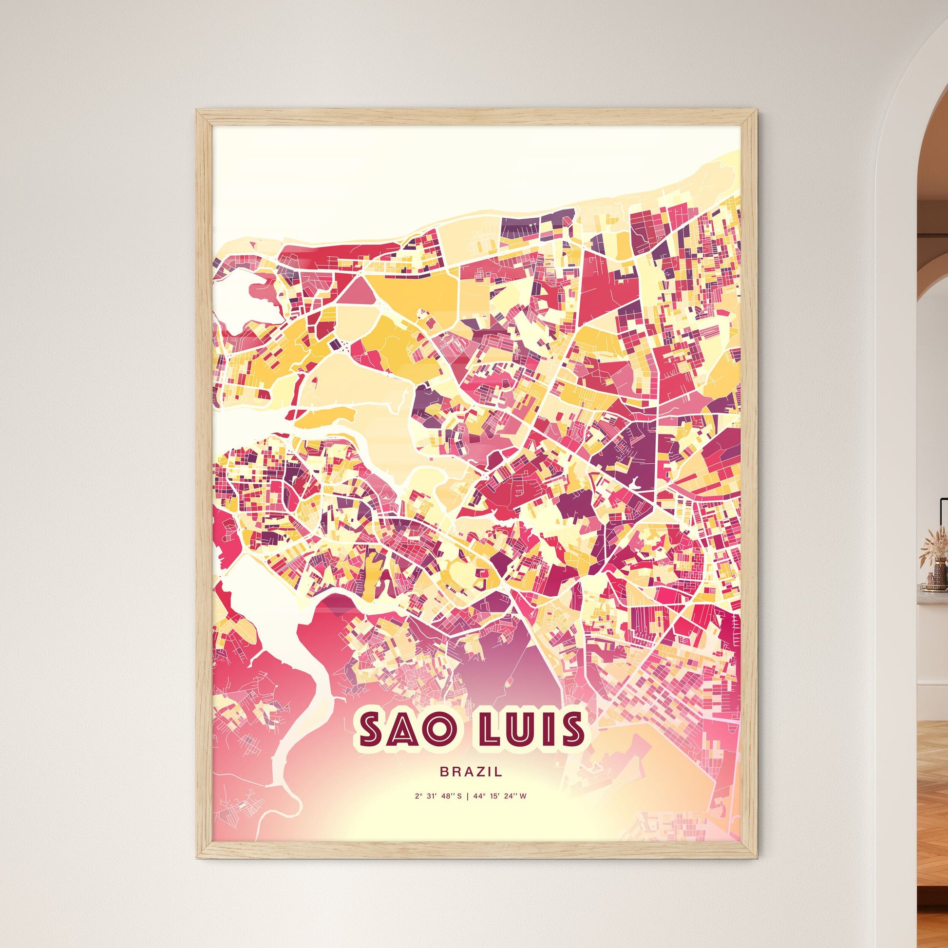 Colorful Sao Luis Brazil Fine Art Map Hot Red