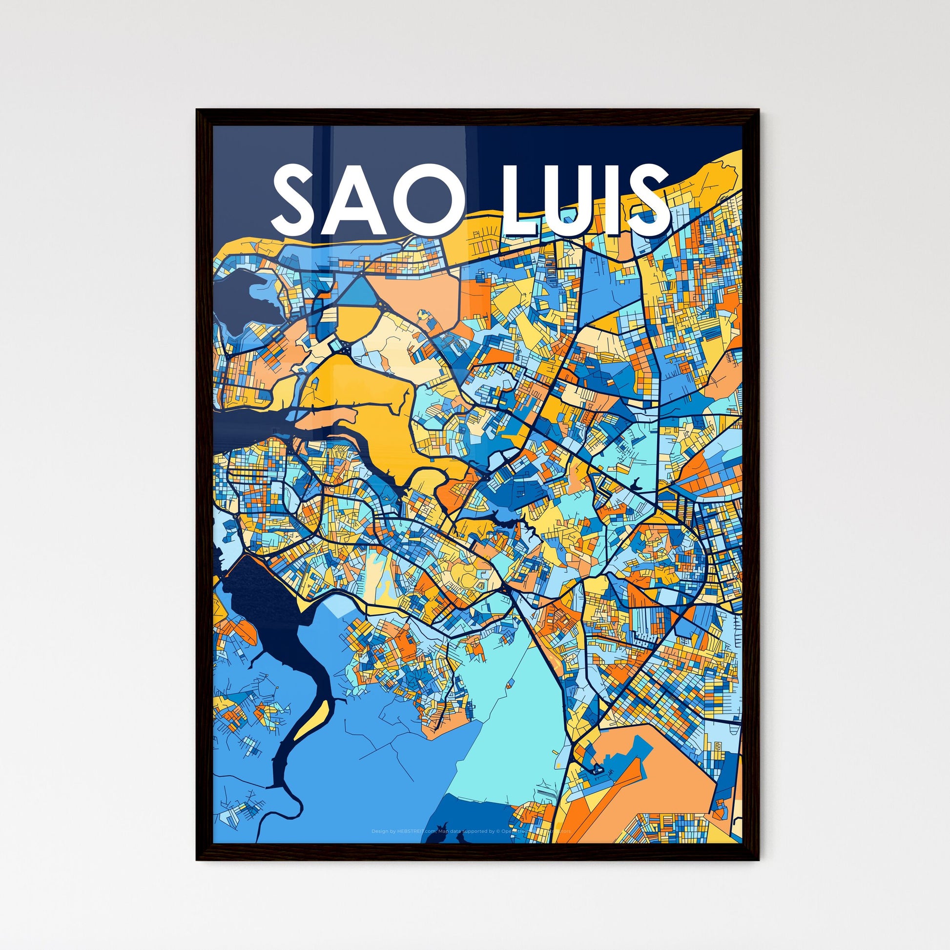 SAO LUIS BRAZIL Vibrant Colorful Art Map Poster Blue Orange