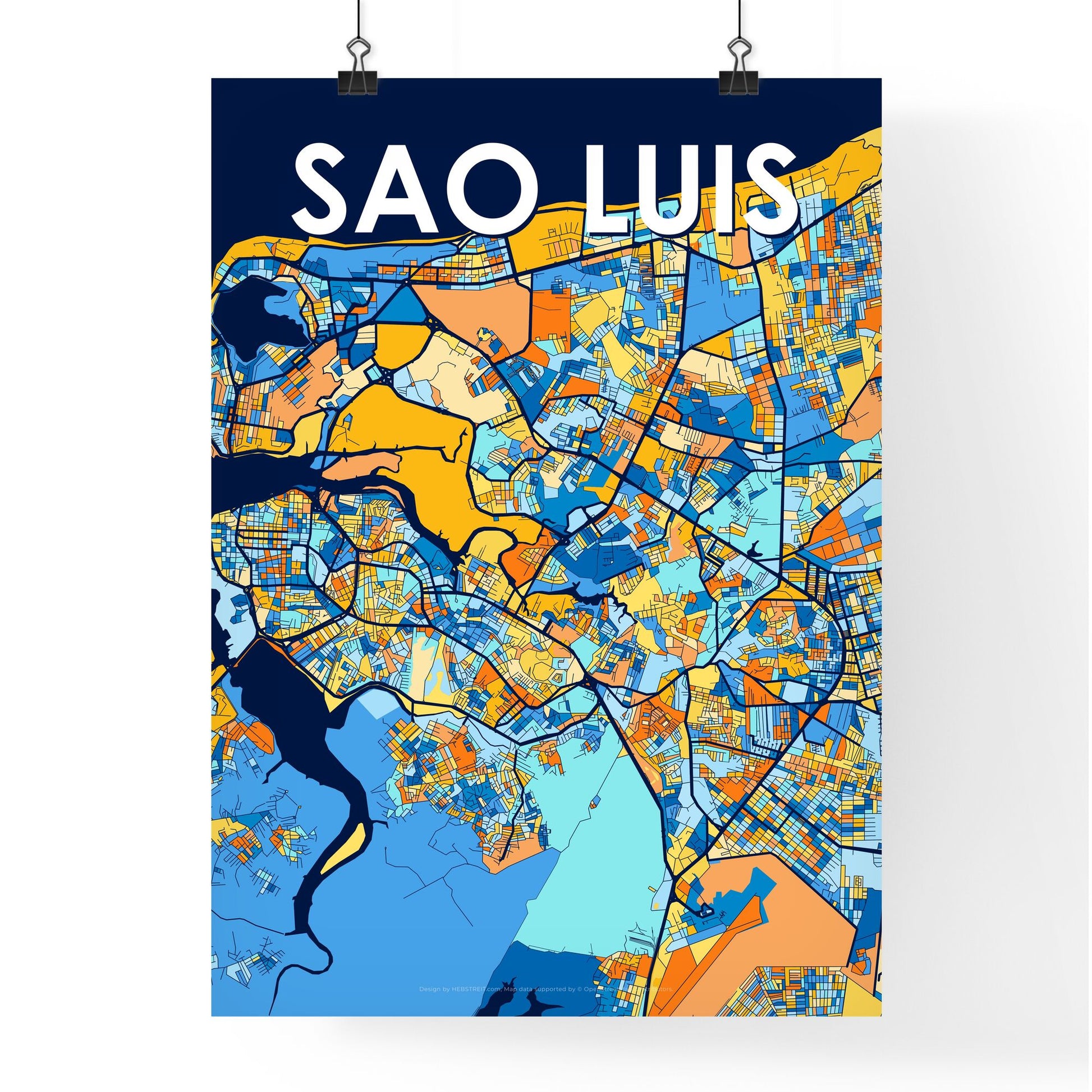 SAO LUIS BRAZIL Vibrant Colorful Art Map Poster Blue Orange