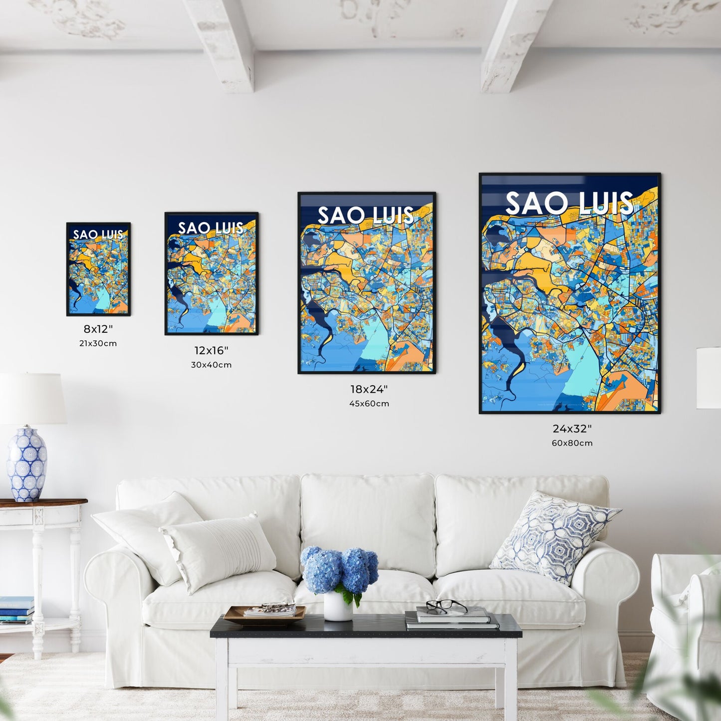 SAO LUIS BRAZIL Vibrant Colorful Art Map Poster Blue Orange