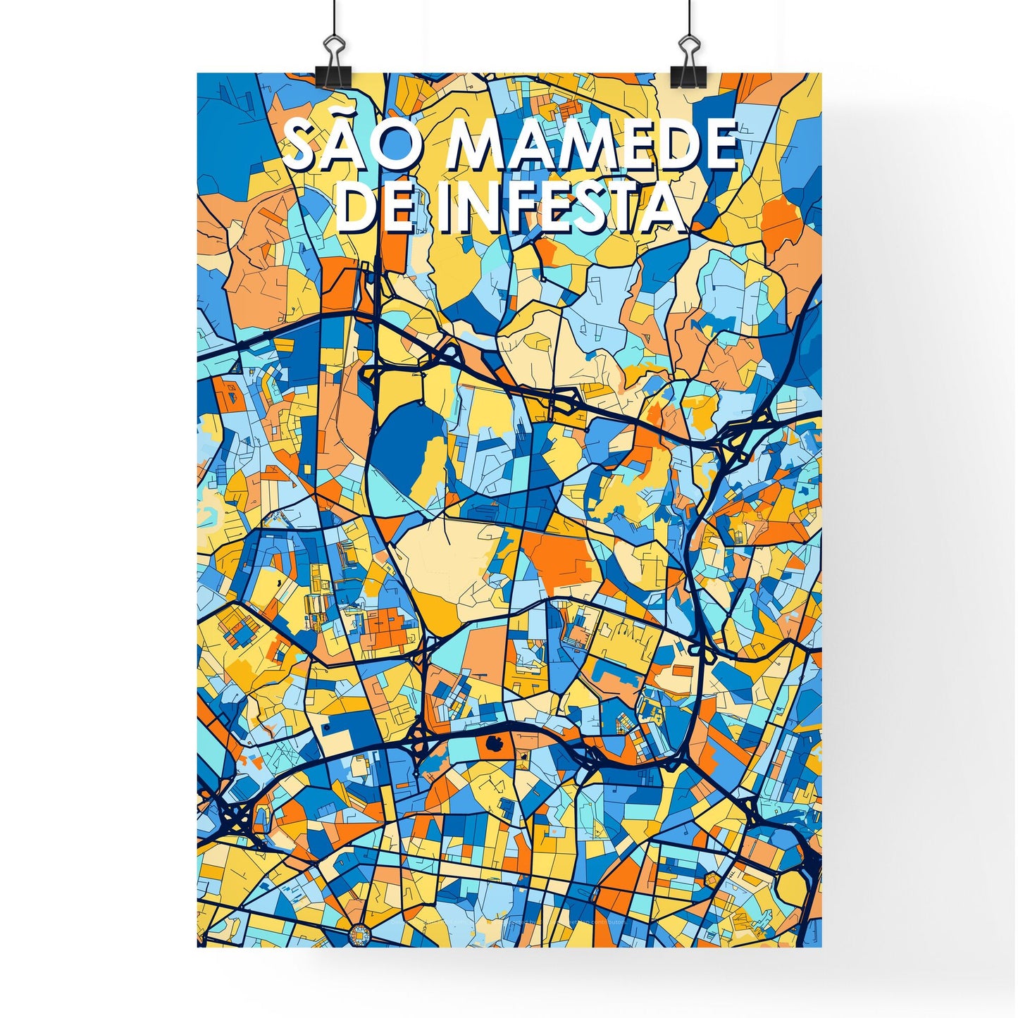 SÃO MAMEDE DE INFESTA PORTUGAL Vibrant Colorful Art Map Poster Blue Orange