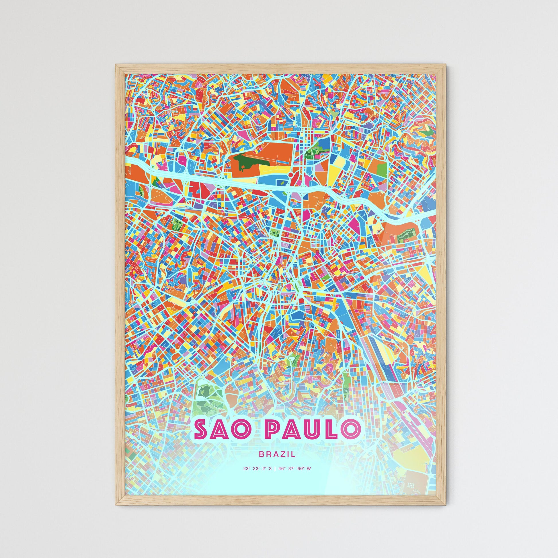 Colorful Sao Paulo Brazil Fine Art Map Crazy Colors