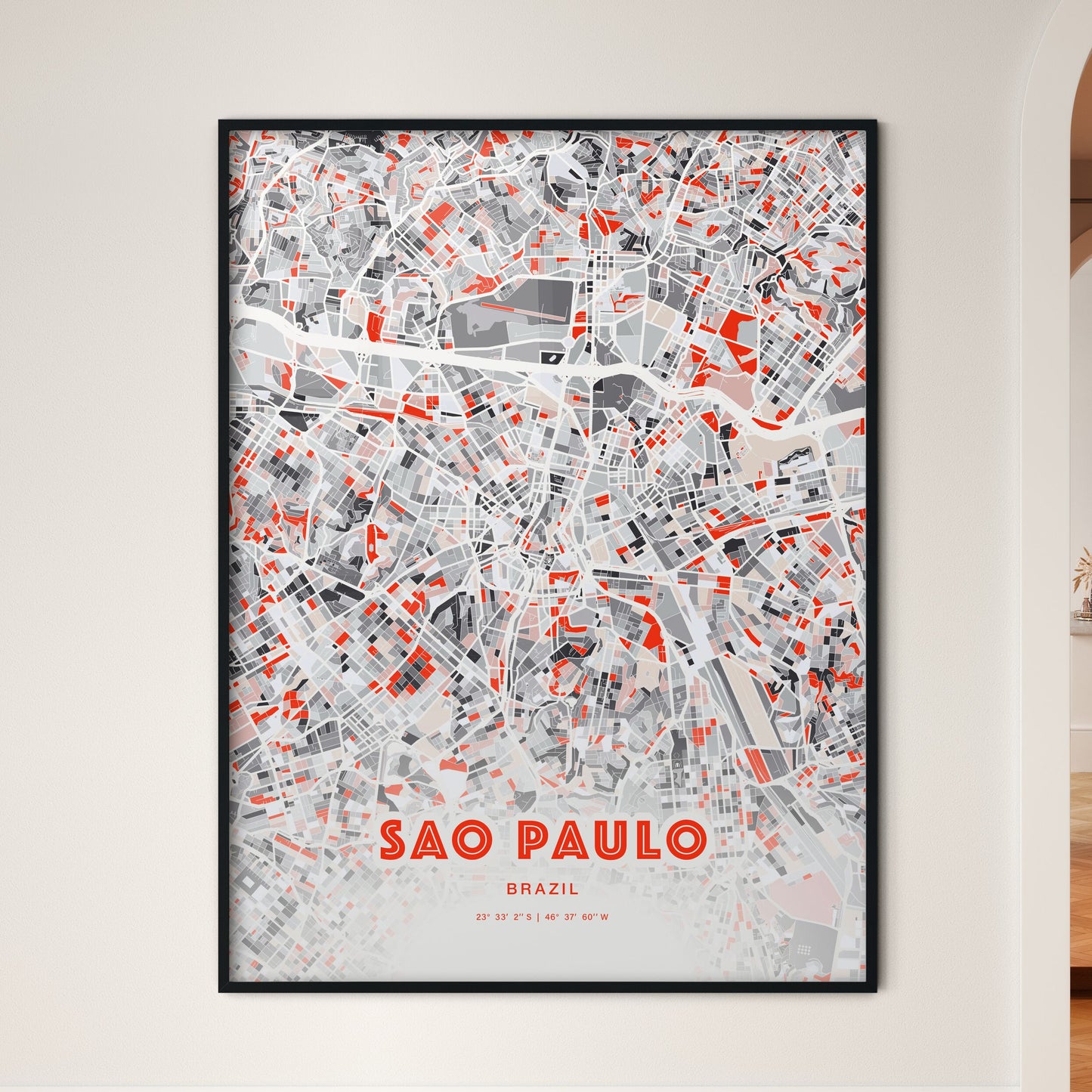 Colorful Sao Paulo Brazil Fine Art Map Modern Expressive