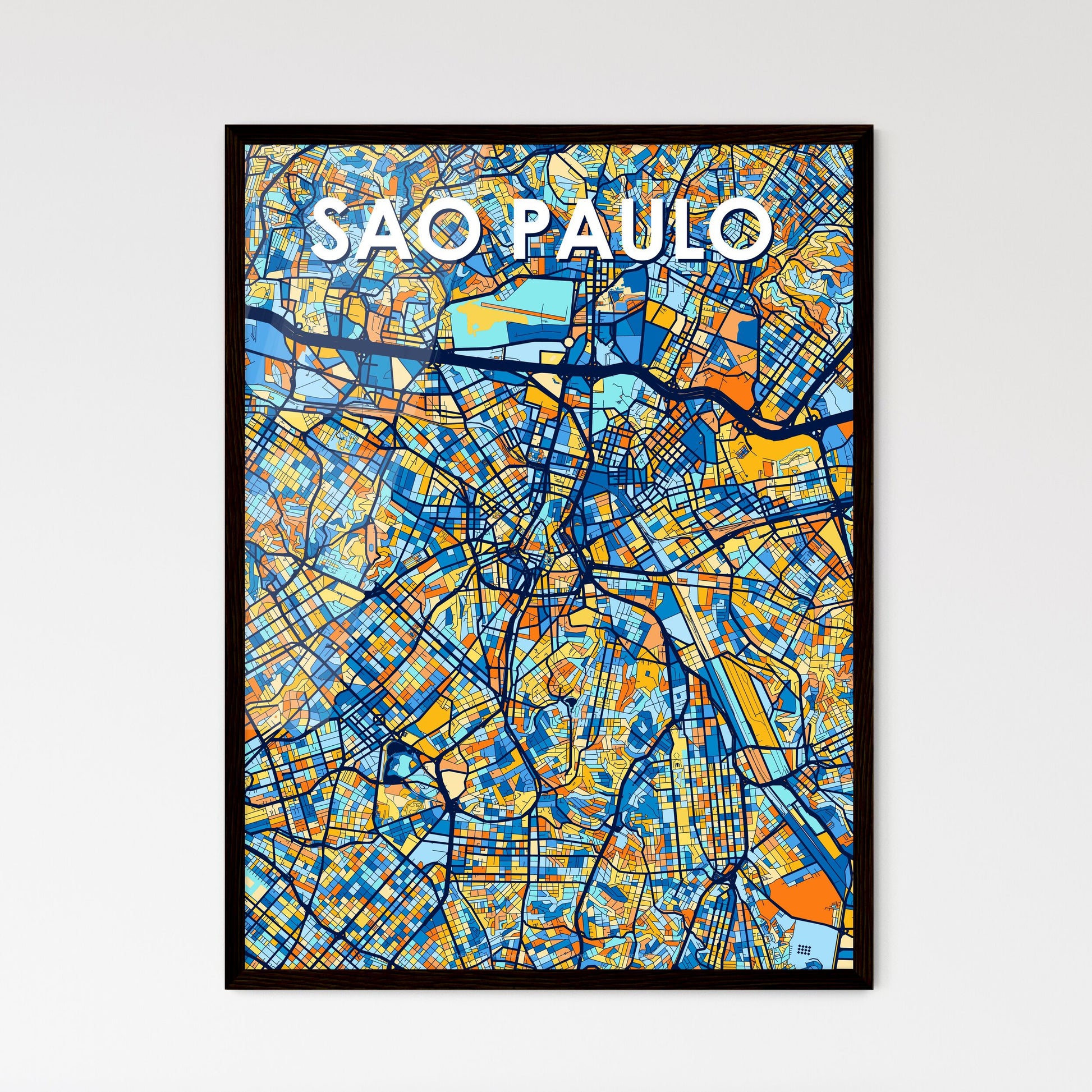 SAO PAULO BRAZIL Vibrant Colorful Art Map Poster Blue Orange