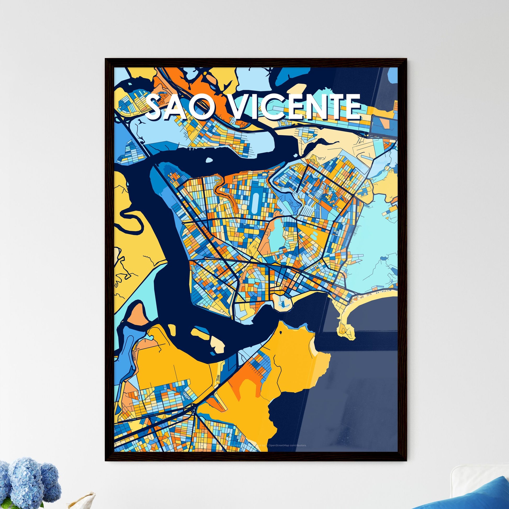 SAO VICENTE BRAZIL Vibrant Colorful Art Map Poster Blue Orange