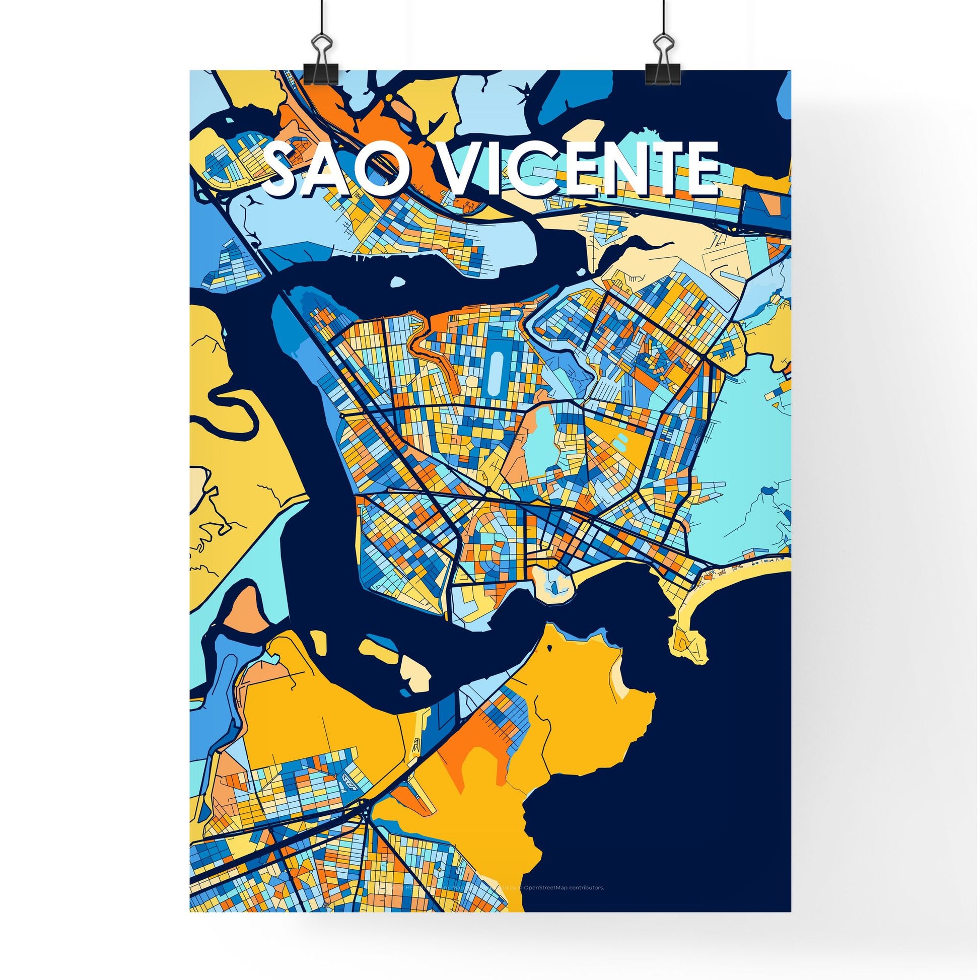 SAO VICENTE BRAZIL Vibrant Colorful Art Map Poster Blue Orange