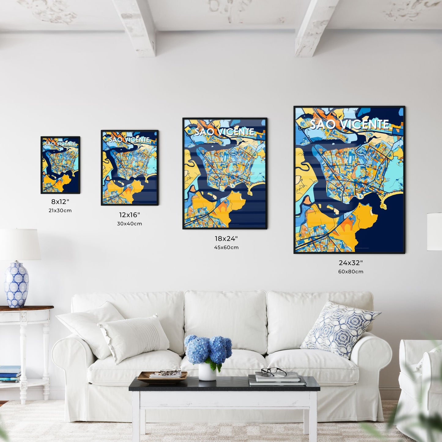 SAO VICENTE BRAZIL Vibrant Colorful Art Map Poster Blue Orange