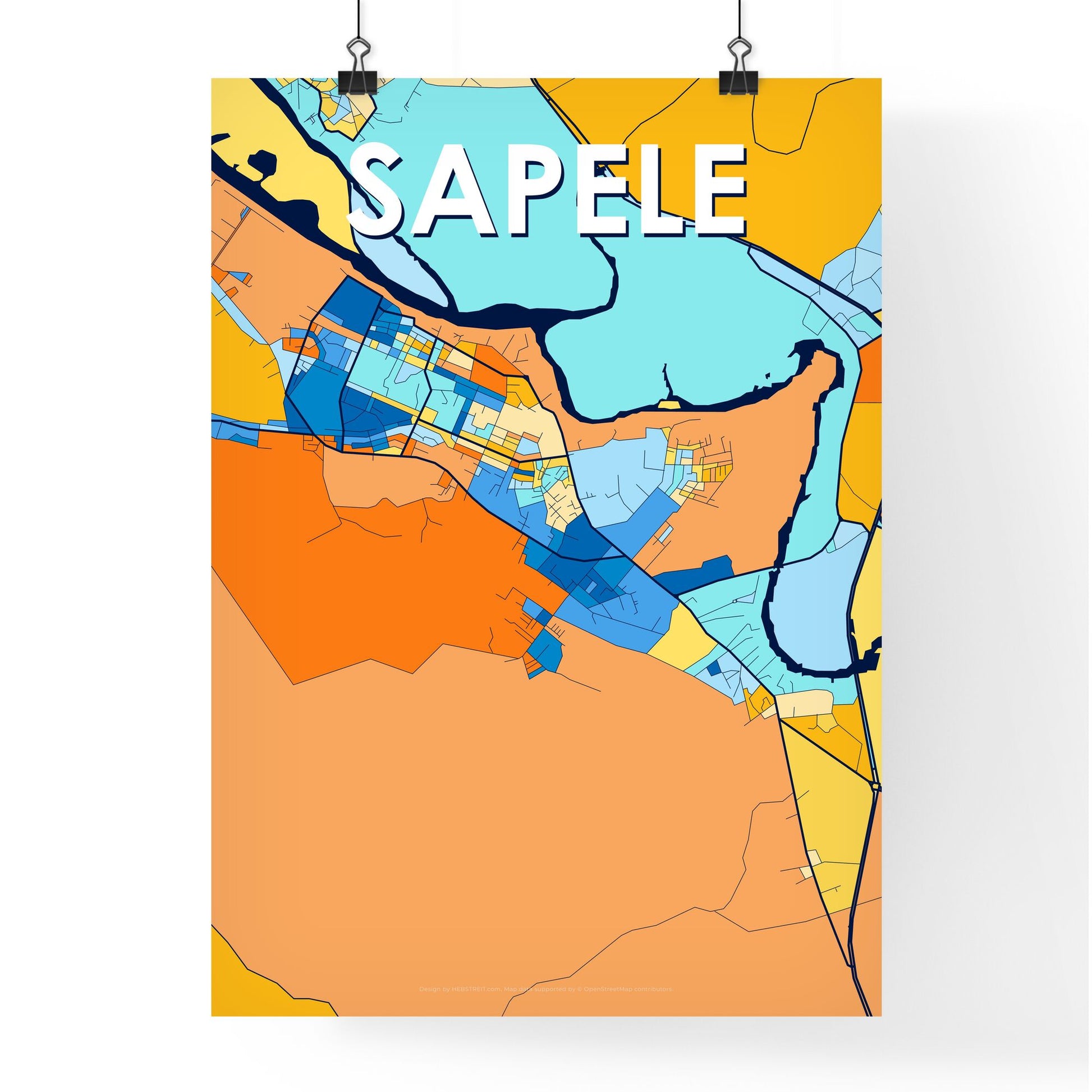 SAPELE NIGERIA Vibrant Colorful Art Map Poster Blue Orange