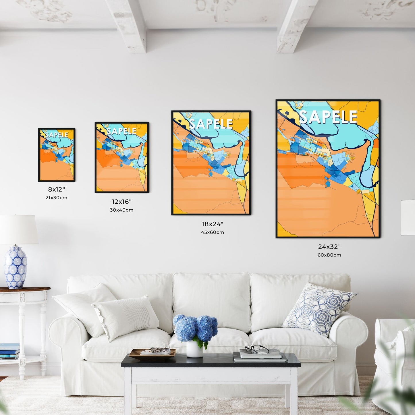 SAPELE NIGERIA Vibrant Colorful Art Map Poster Blue Orange