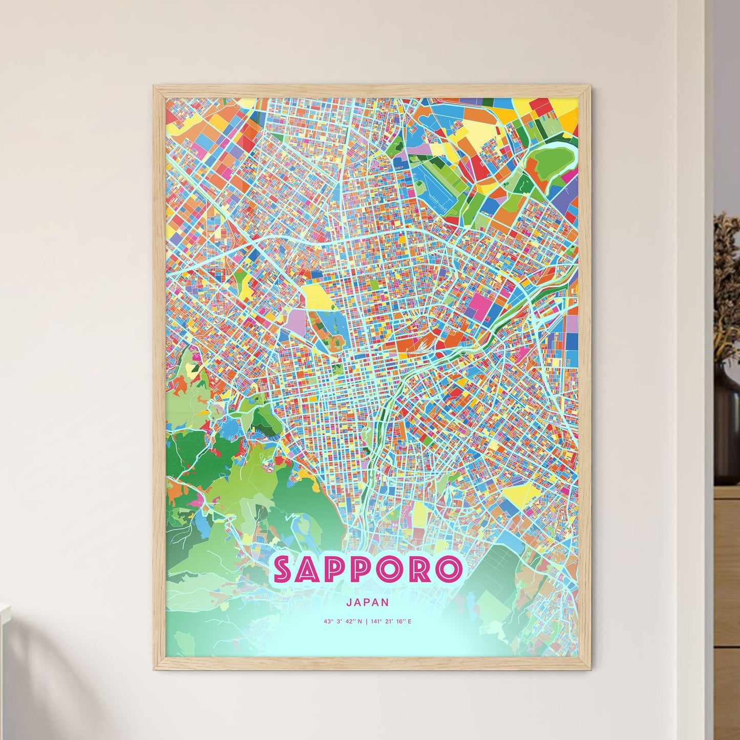 Colorful Sapporo Japan Fine Art Map Crazy Colors