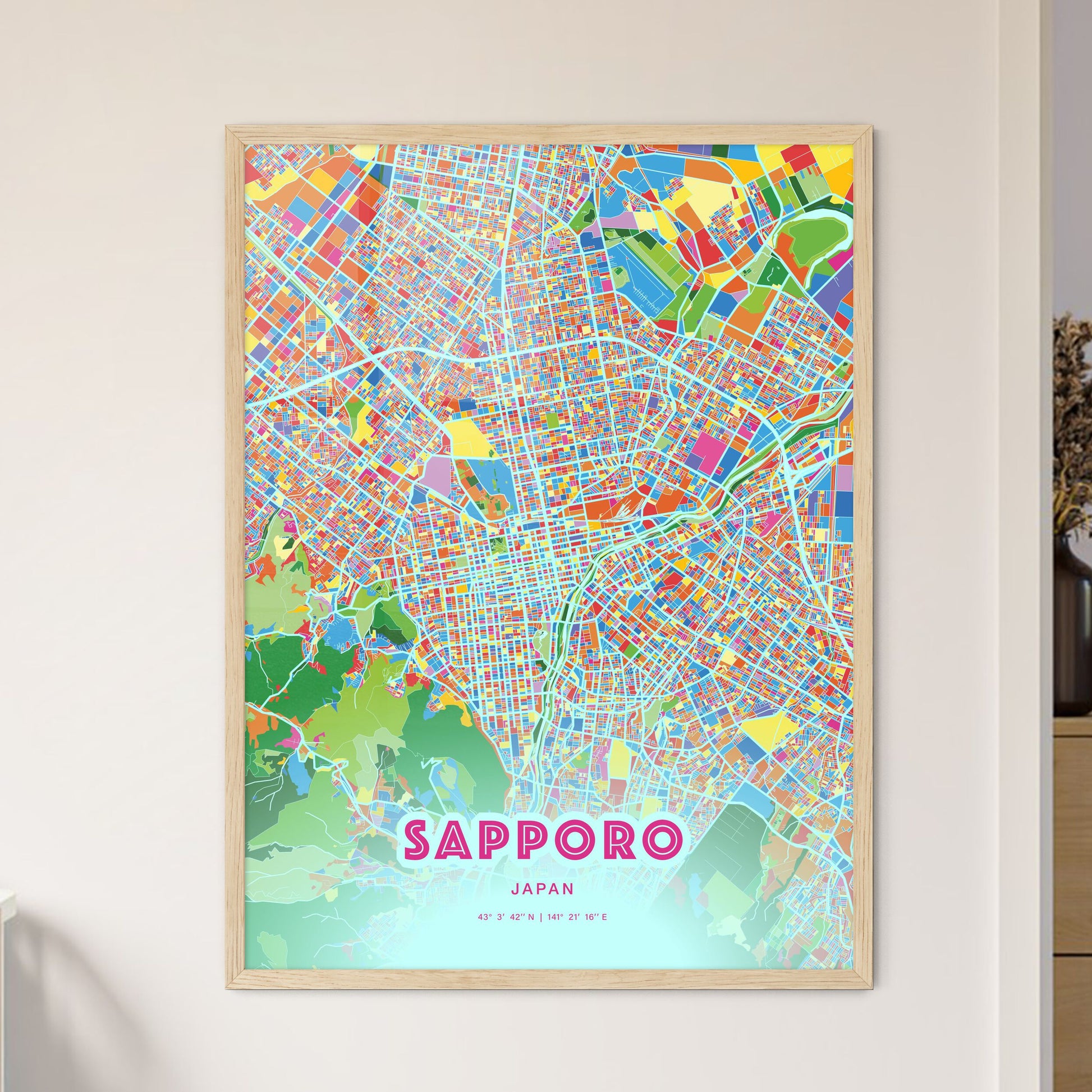 Colorful Sapporo Japan Fine Art Map Crazy Colors