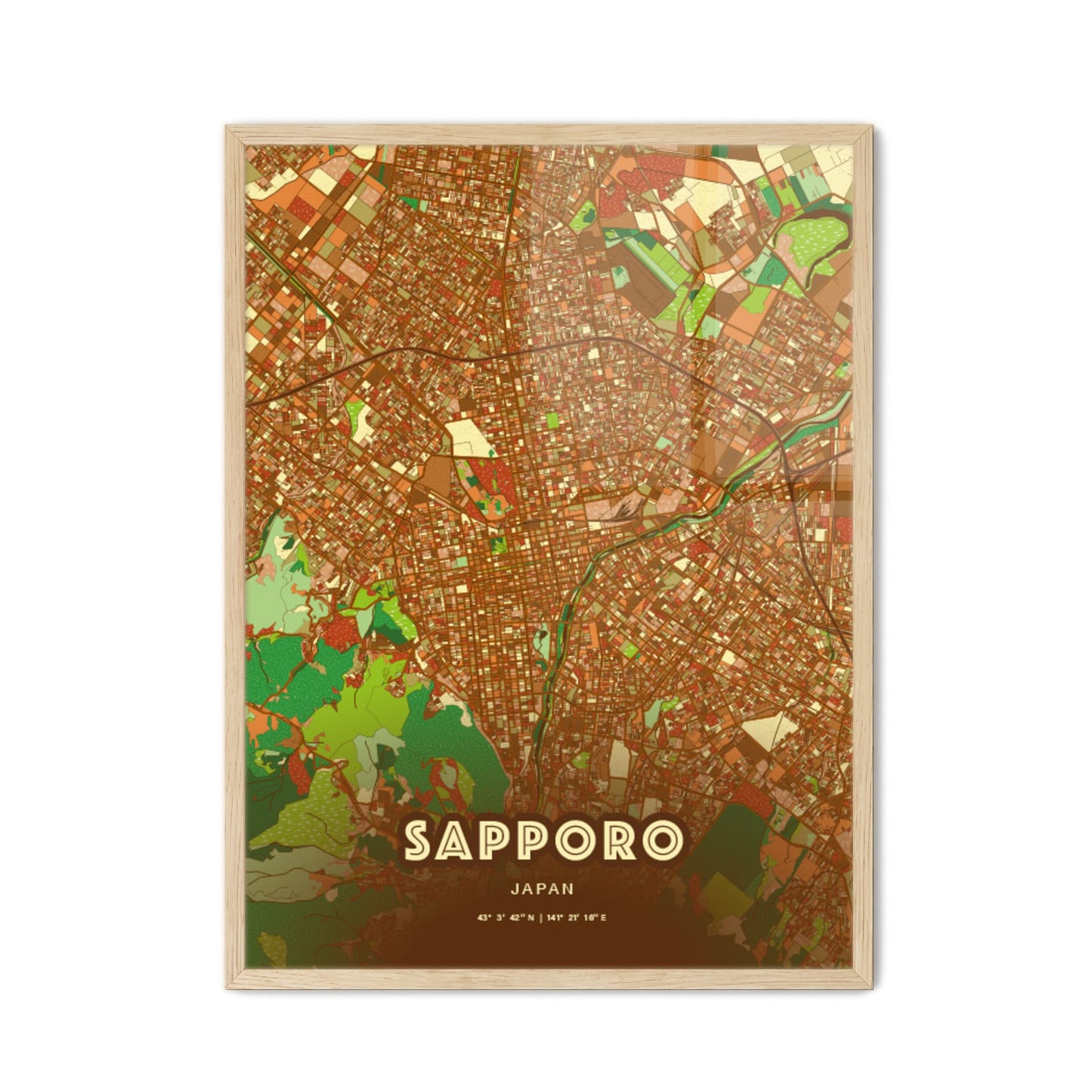 Colorful Sapporo Japan Fine Art Map Farmhouse