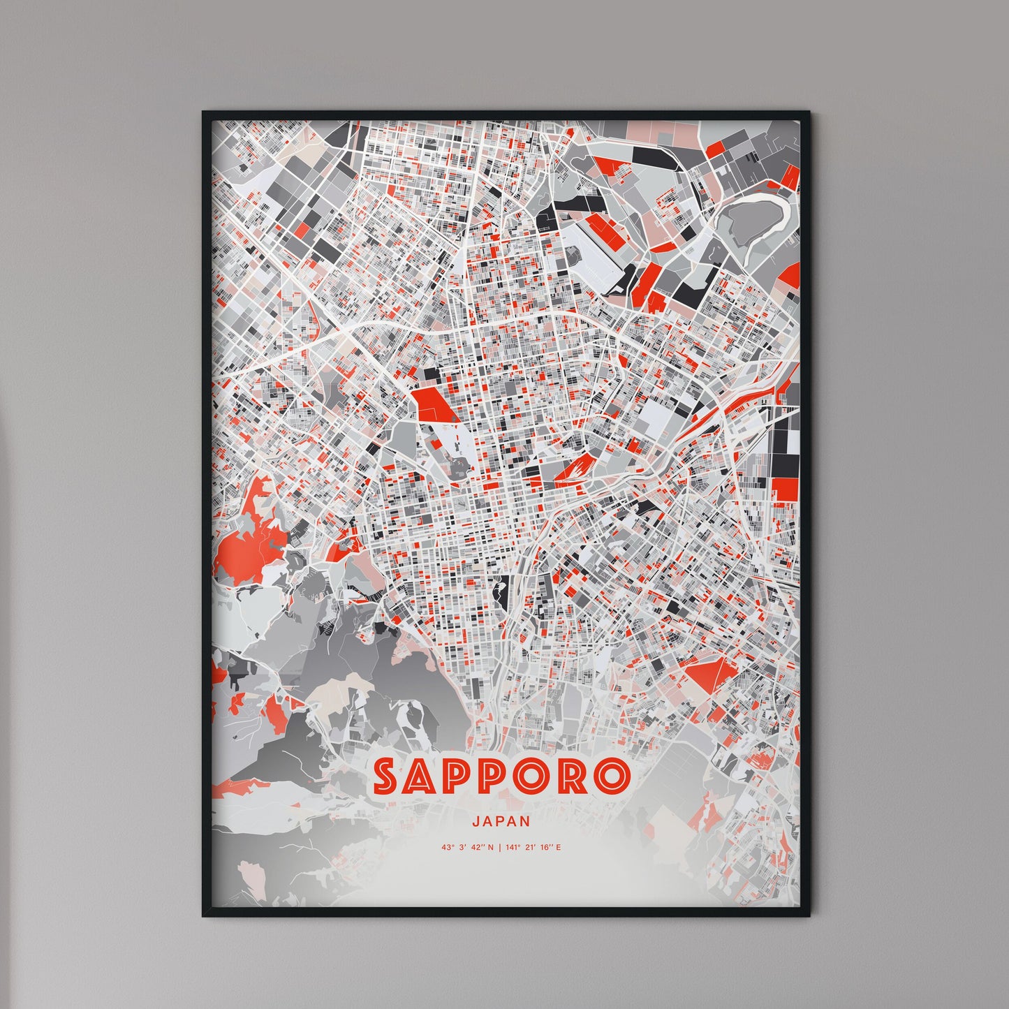 Colorful Sapporo Japan Fine Art Map Modern Expressive