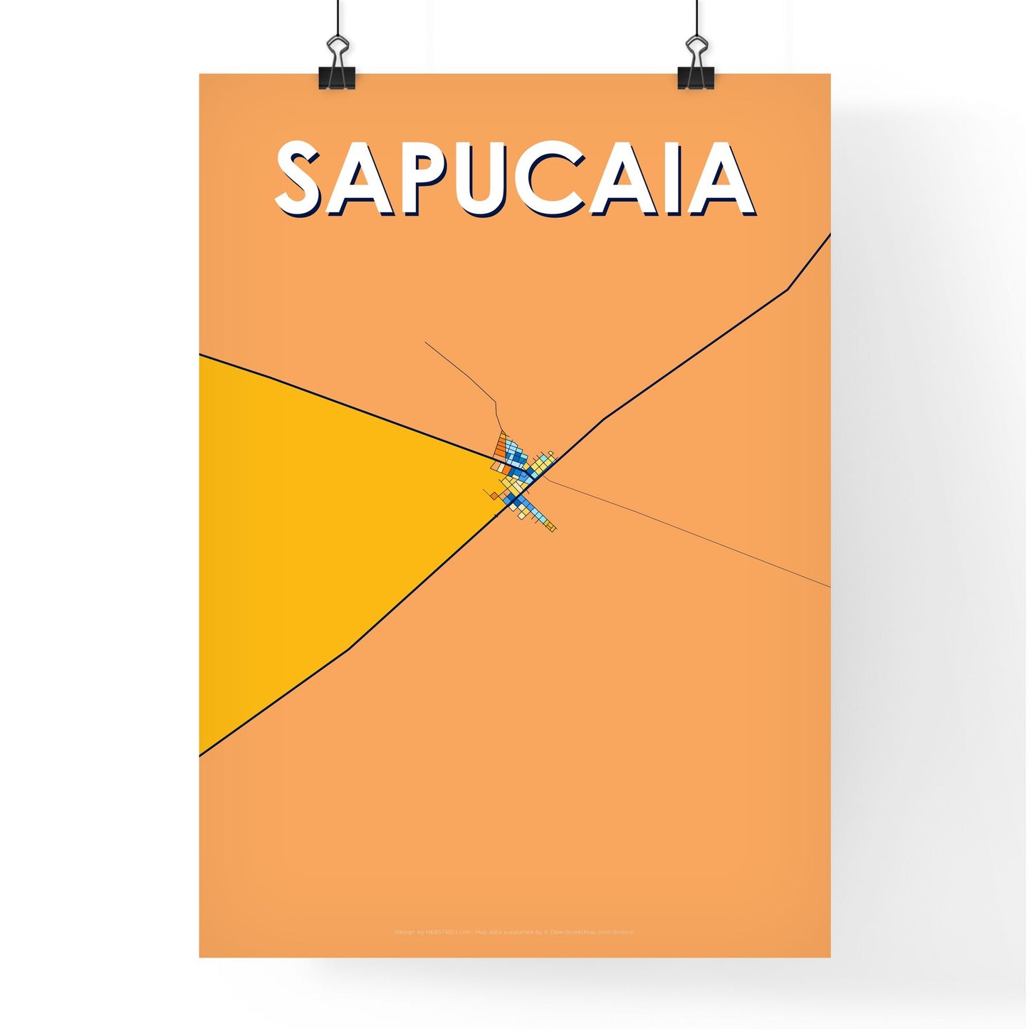 SAPUCAIA BRAZIL Vibrant Colorful Art Map Poster Blue Orange