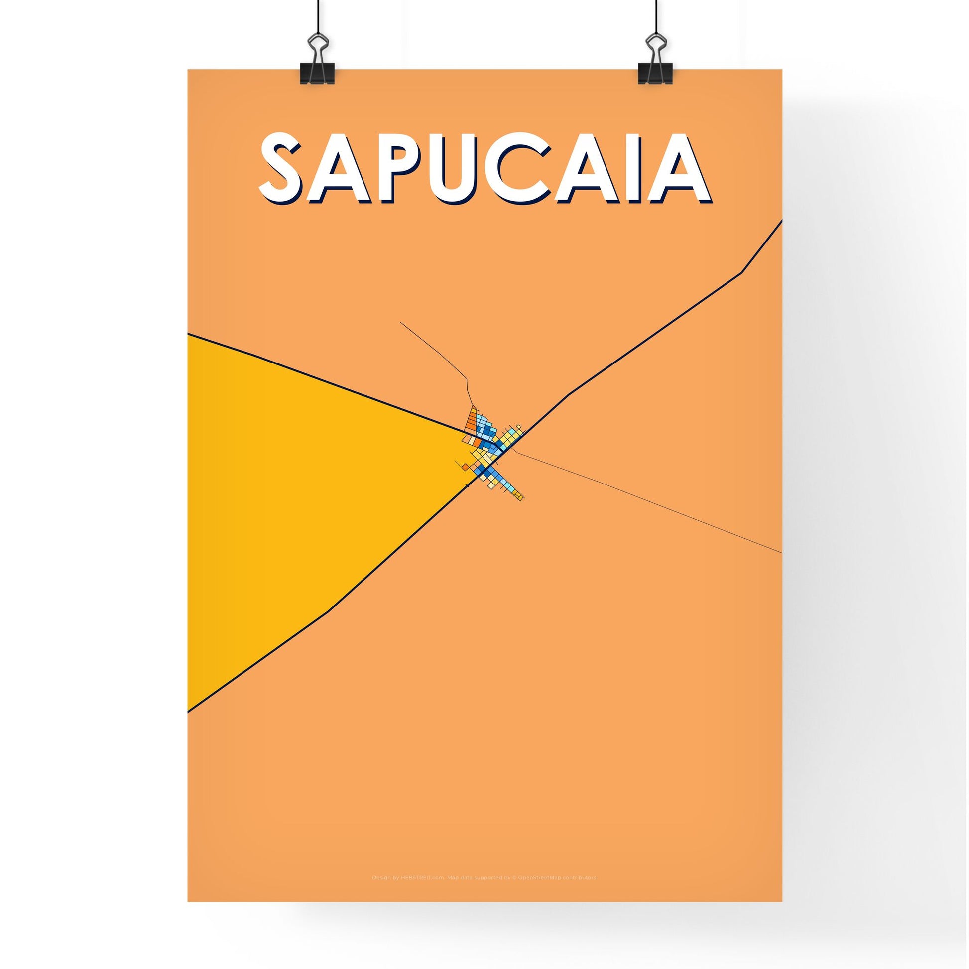 SAPUCAIA BRAZIL Vibrant Colorful Art Map Poster Blue Orange