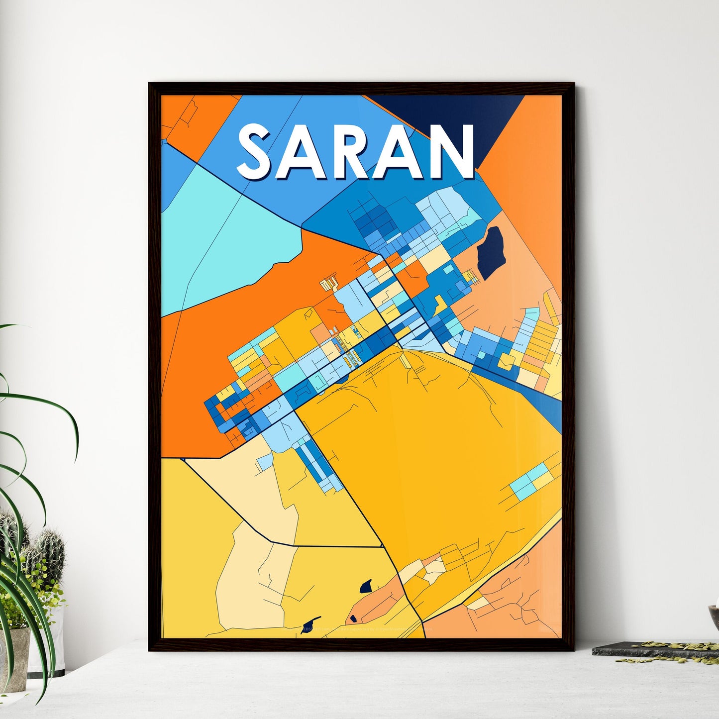 SARAN KAZAKHSTAN Vibrant Colorful Art Map Poster Blue Orange