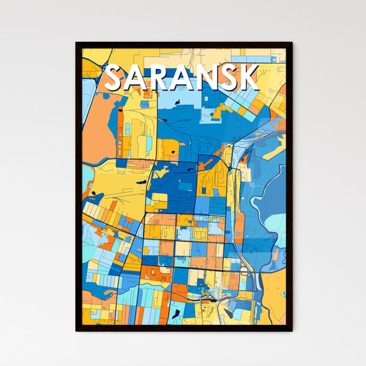 SARANSK RUSSIA Vibrant Colorful Art Map Poster Blue Orange